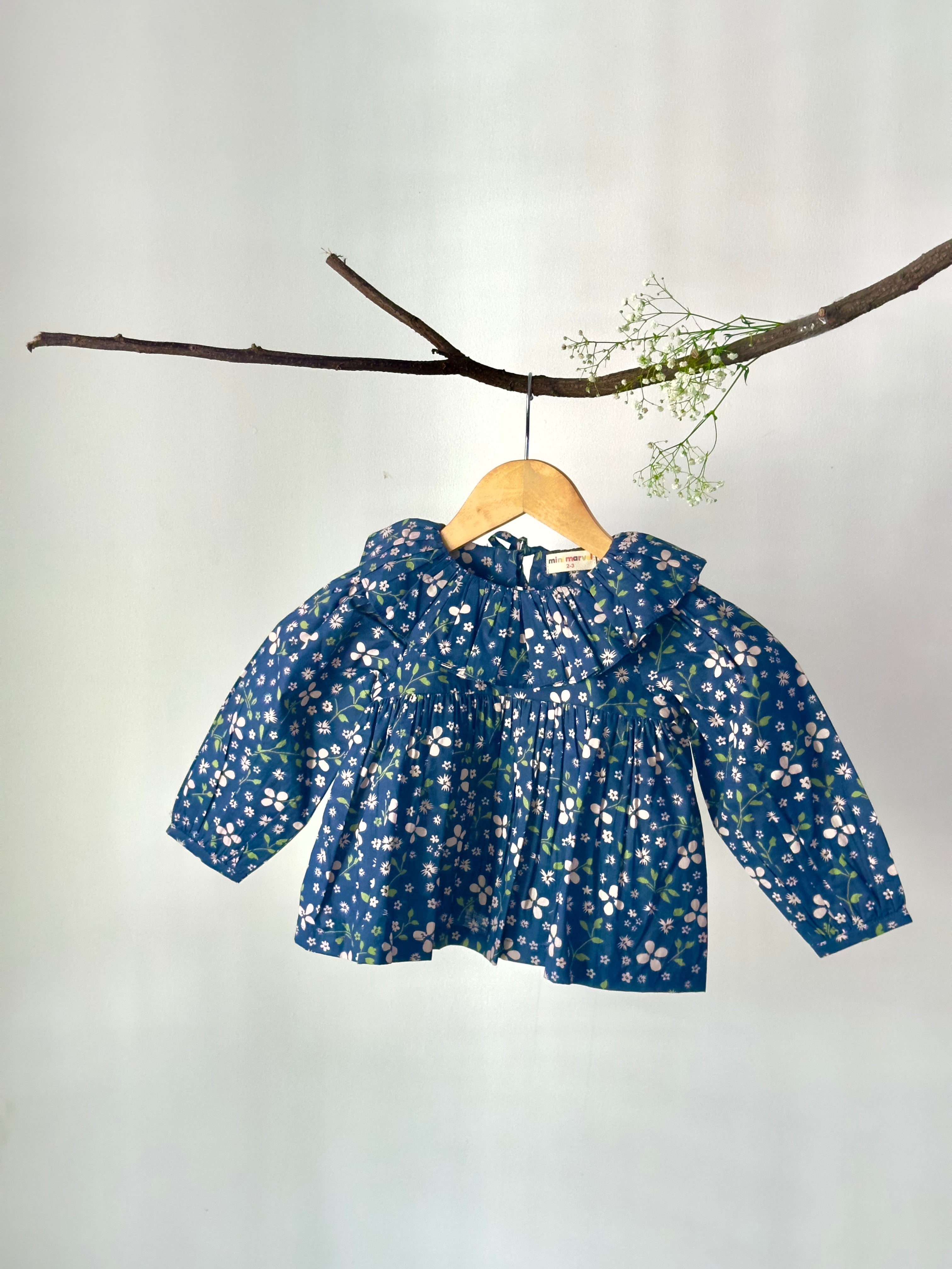 blue floral printed cotton top from the Blue Blossom Co-ord Set