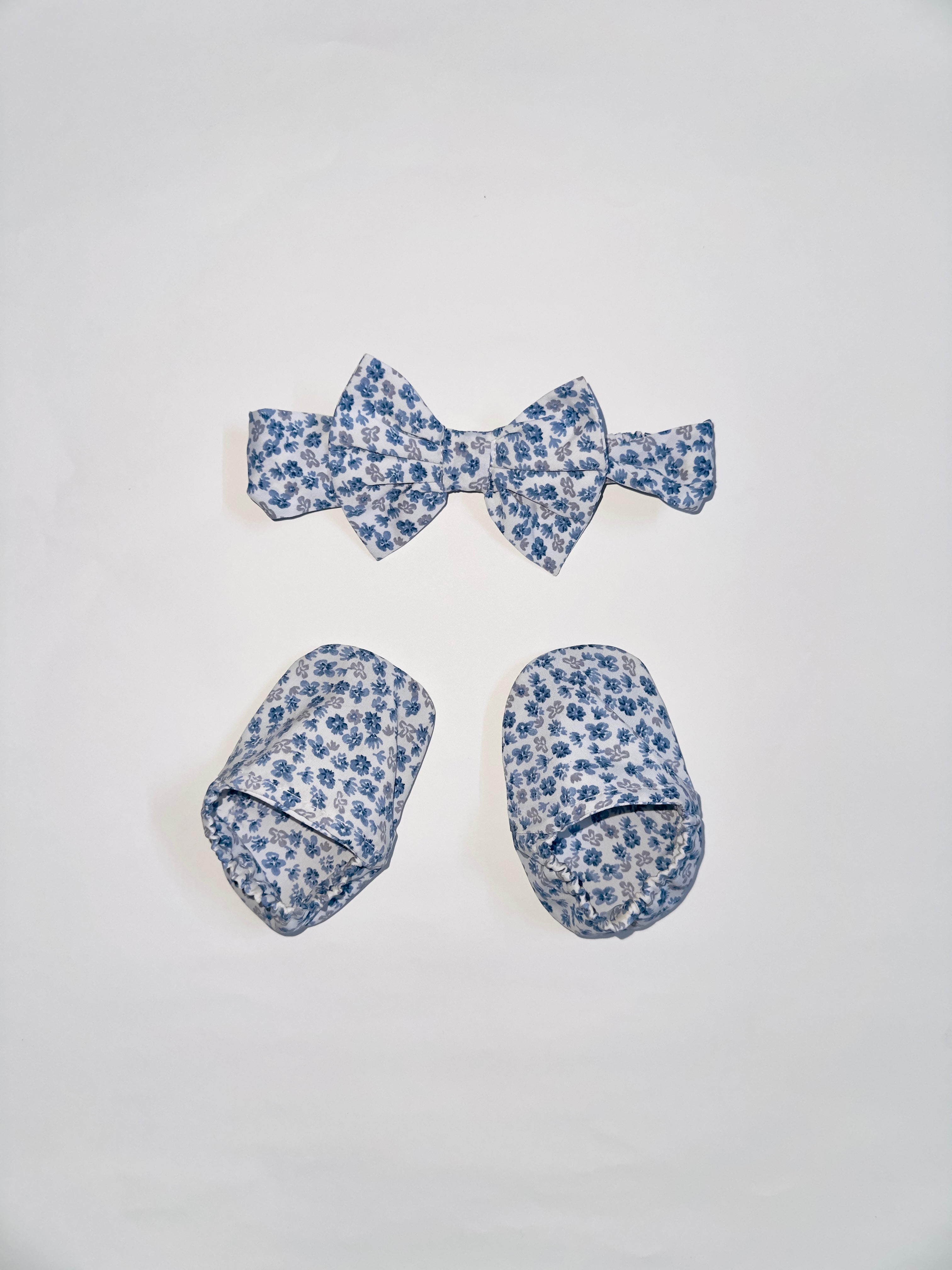 Angel Cotton Dress Set with Floral Print, Matching Headband, and Soft Booties