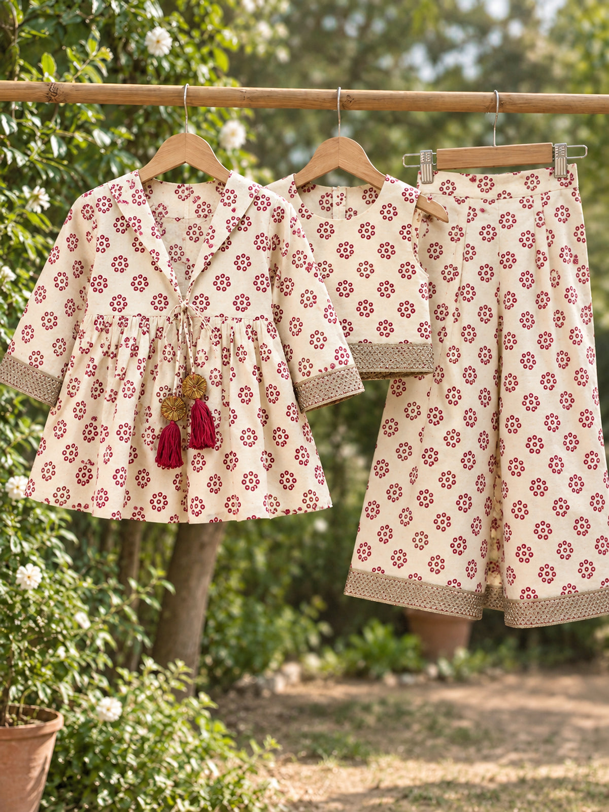 Ivory Crimson Blossom 3-Piece Set