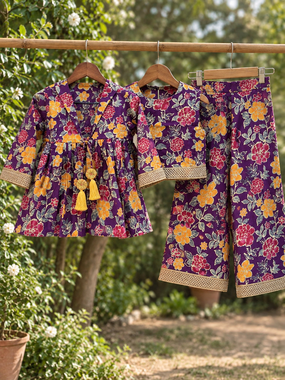 Purple Petal Royale 3-Piece Ethnic Set