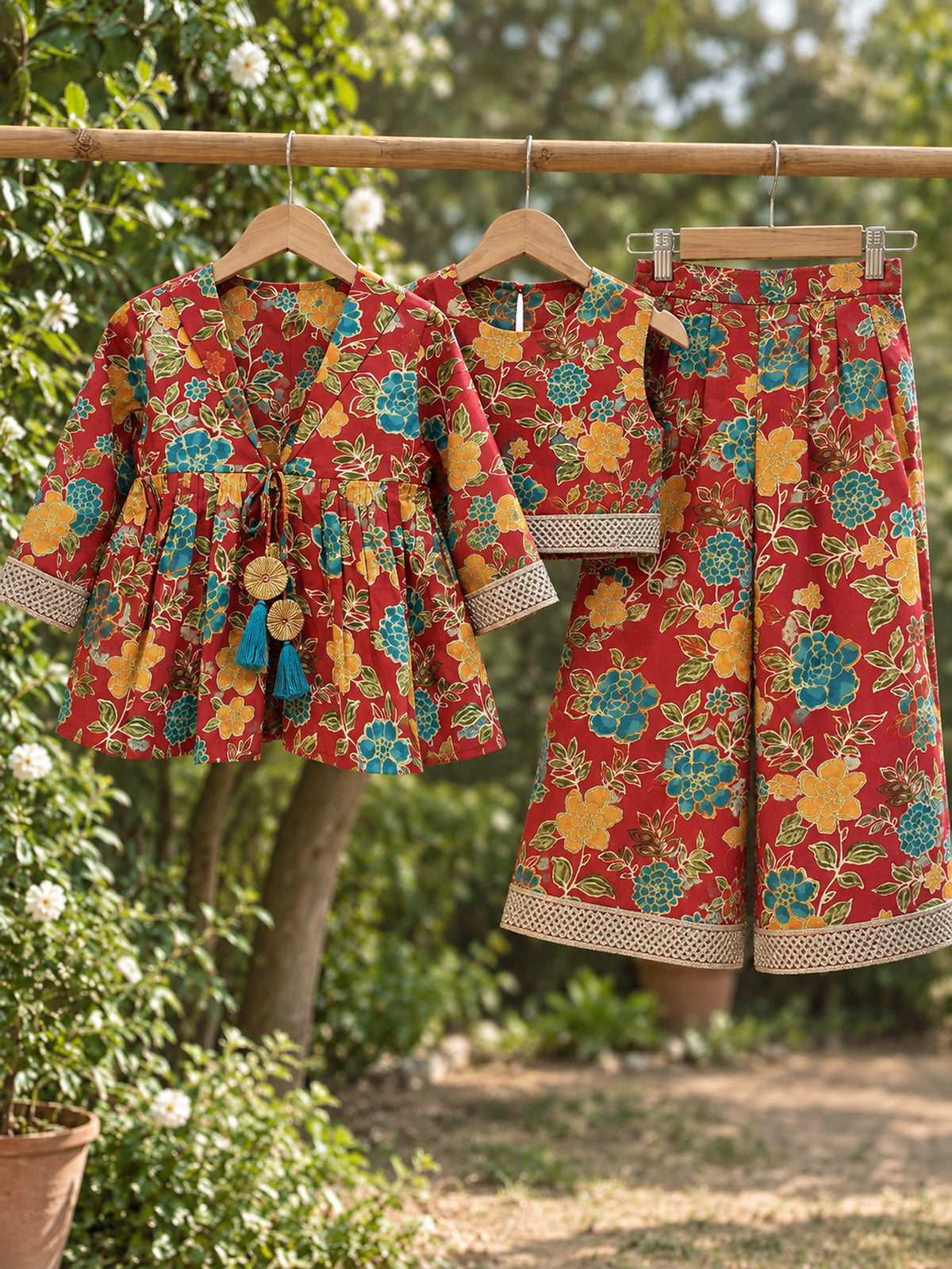 Scarlet Garden Royale 3-Piece Ethnic Set