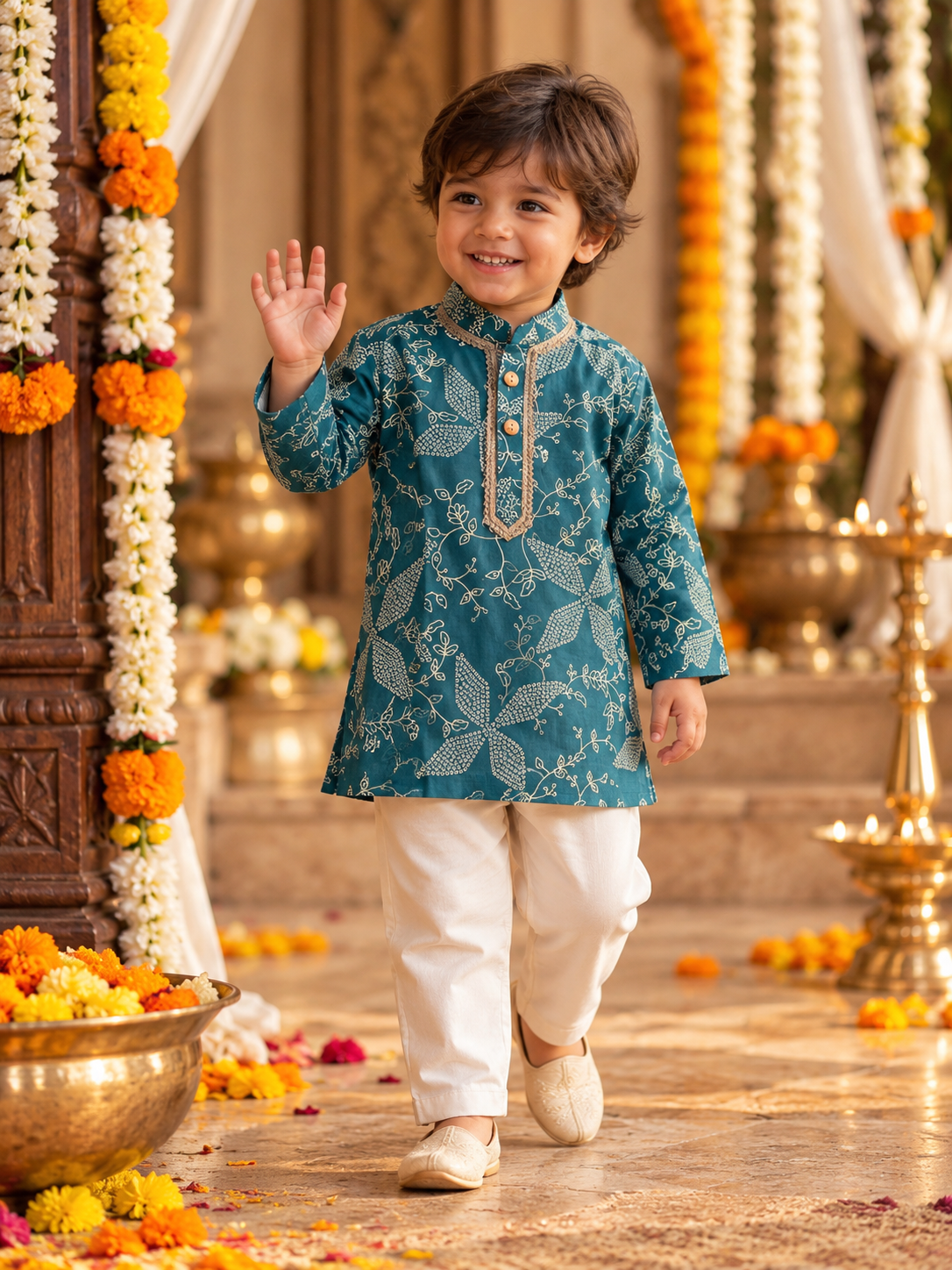 Teal Heritage Kurta & Pant Set