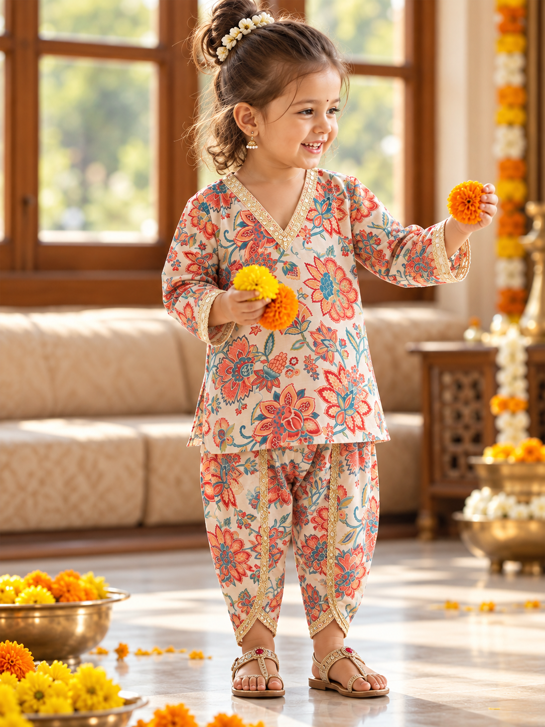 MiniMarvel Multicolour Floral Ethnic Kurta Set for Girls
