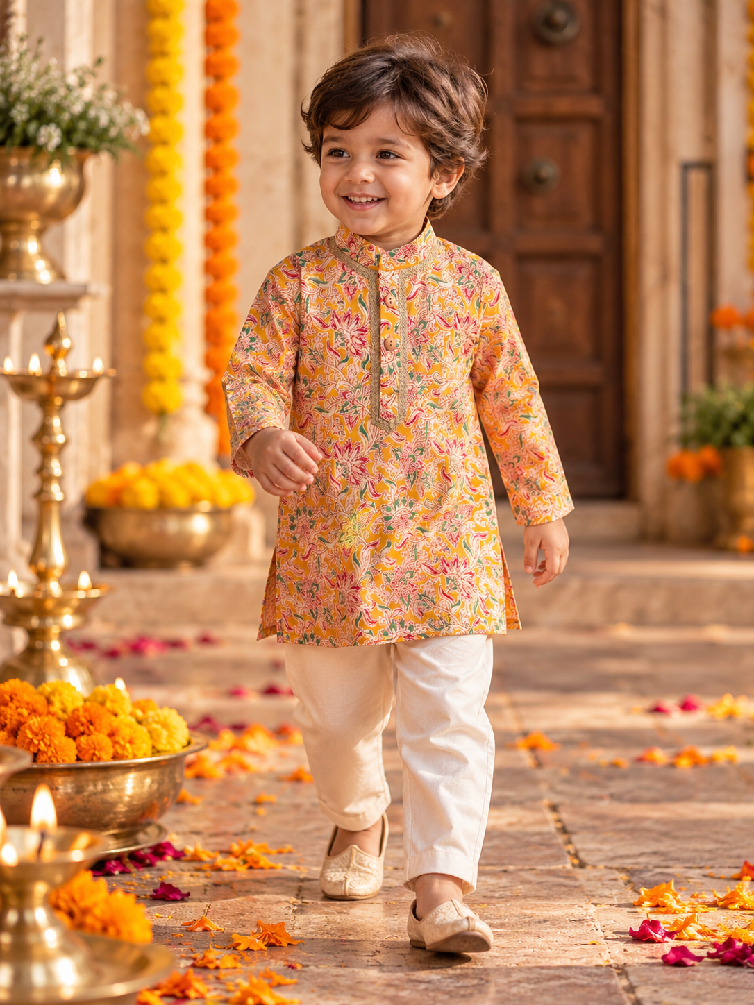Mustard Bloom Royal Kurta & Pant Set