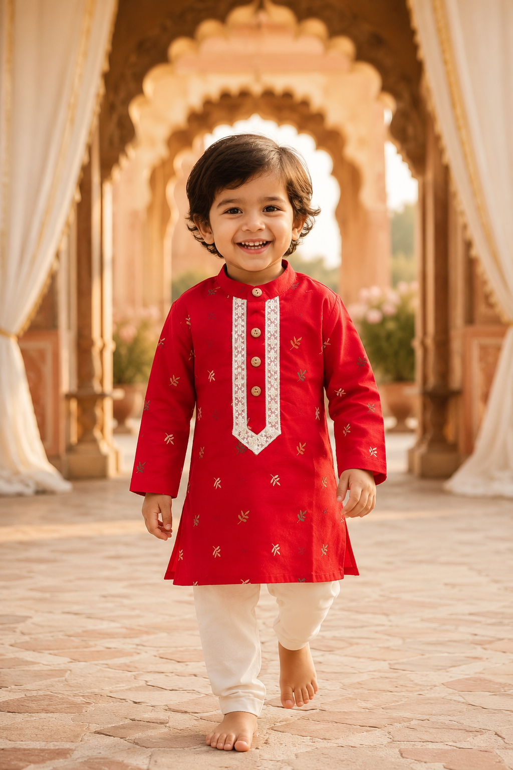 Red Leaf Print Cotton Kurta set
