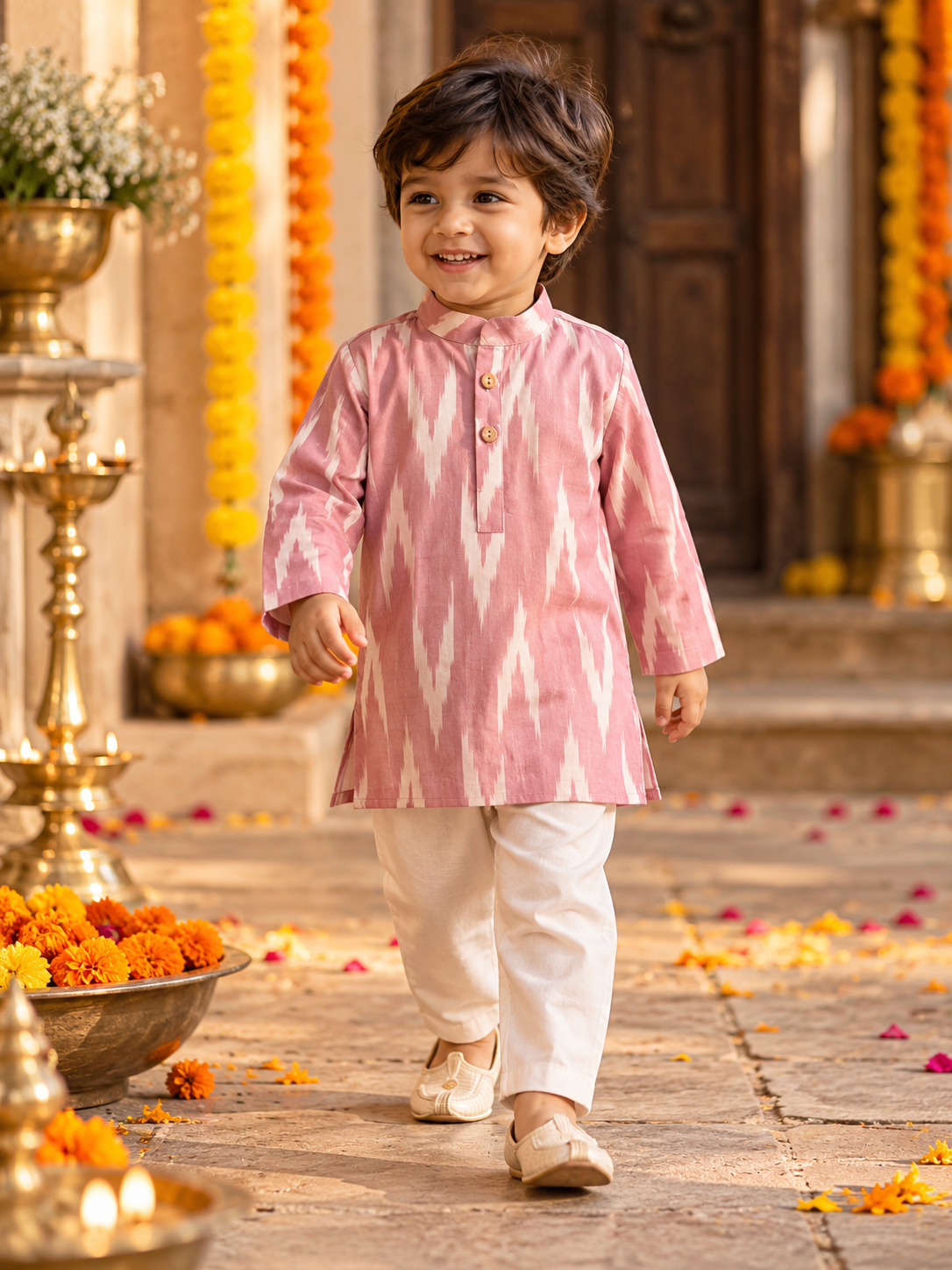 Blush Pink Ikat Cotton Kurta Pajama