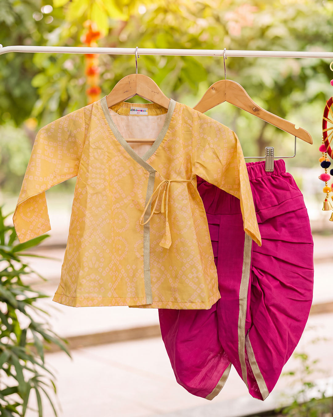 Kesar Bandhani Wrap Kurta & Dhoti Set