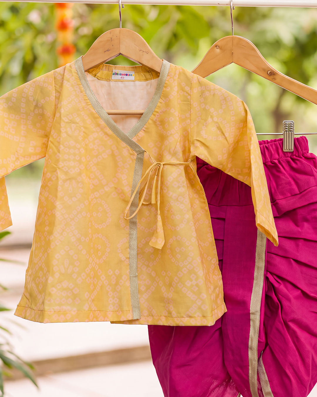 Kesar Bandhani Wrap Kurta & Dhoti Set