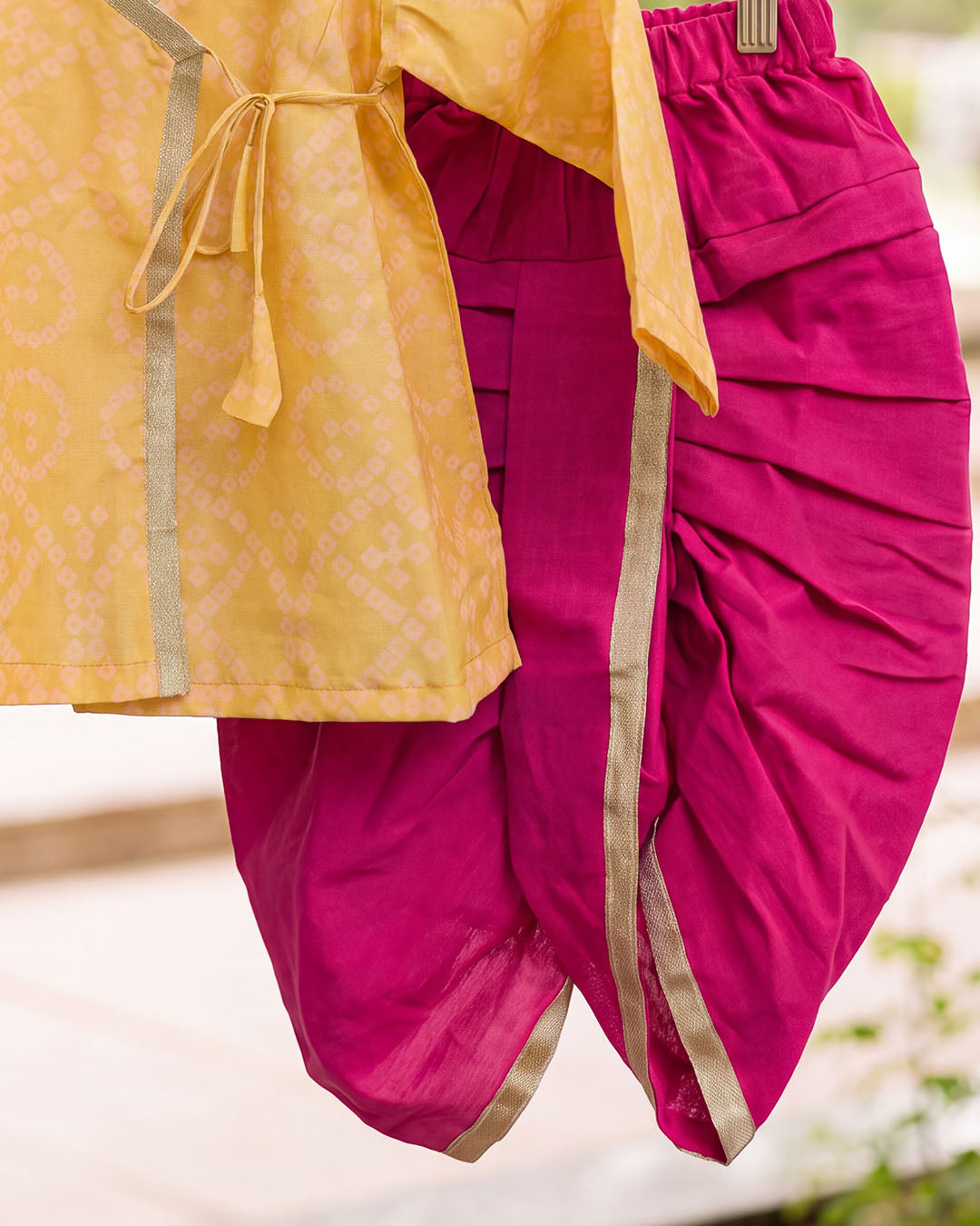 Kesar Bandhani Wrap Kurta & Dhoti Set