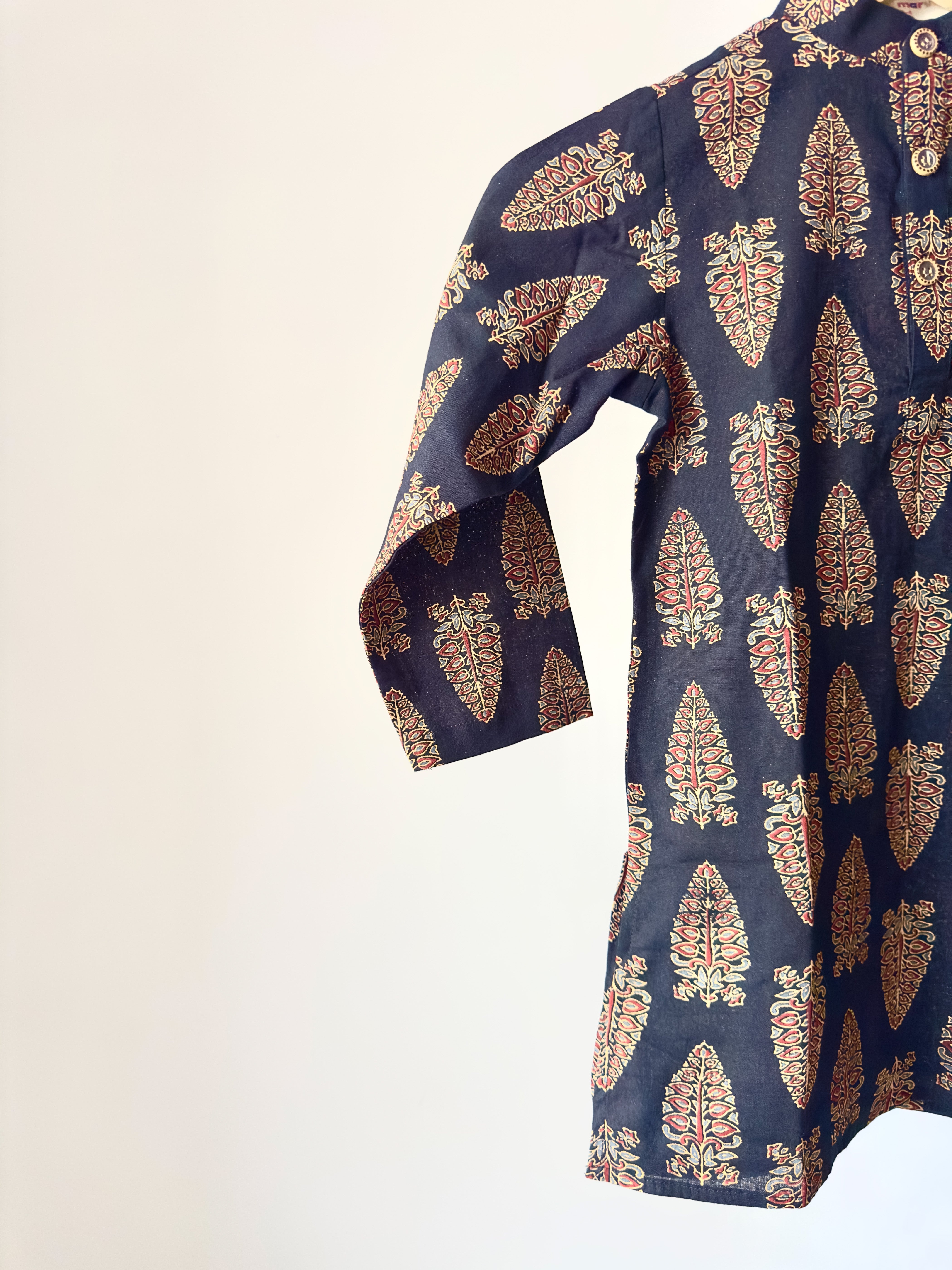 Black Printed Cotton Kurta