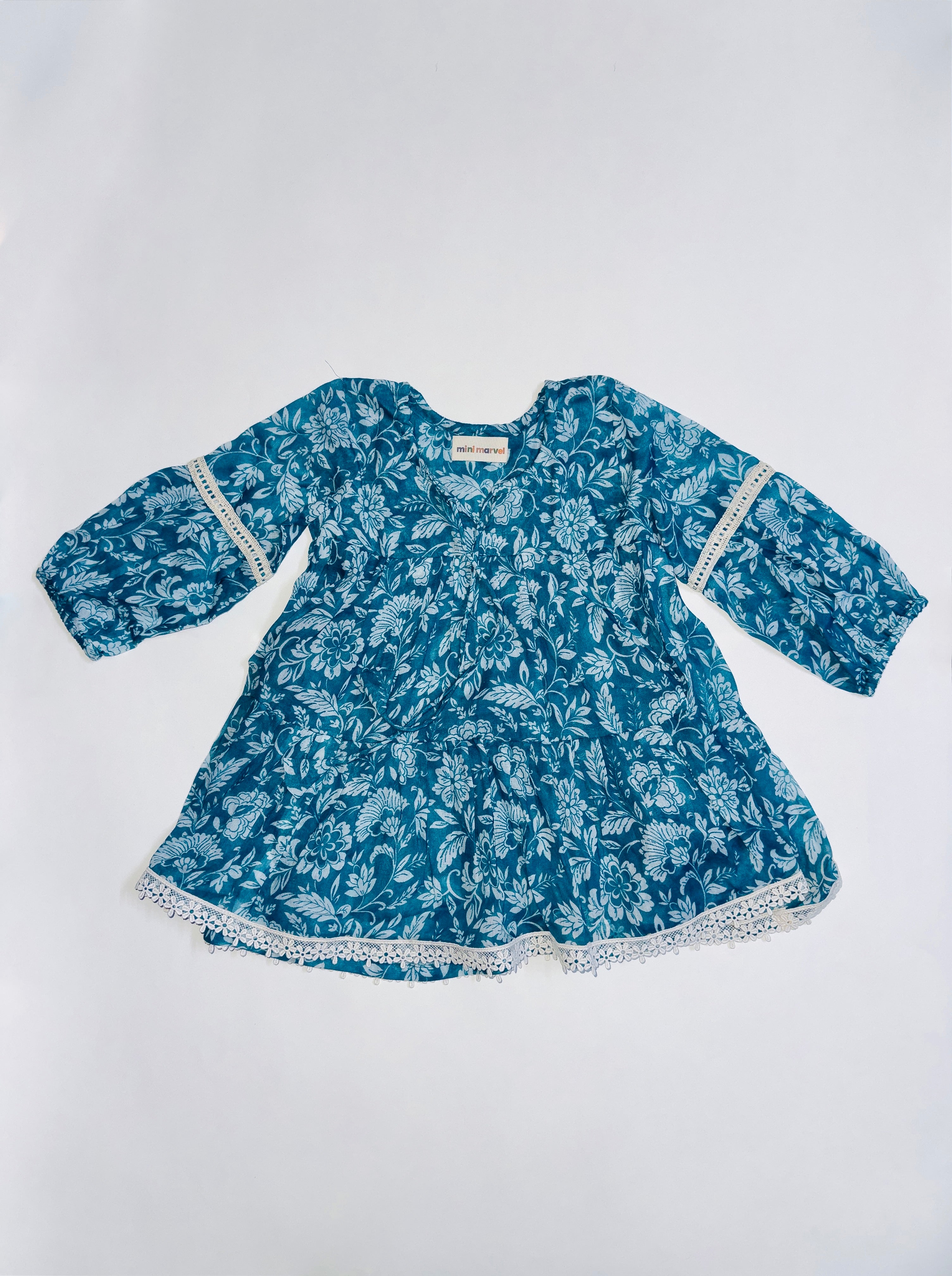 Blue Blossom Breeze Dress for Baby Girls with Floral Print and Soft Fabric