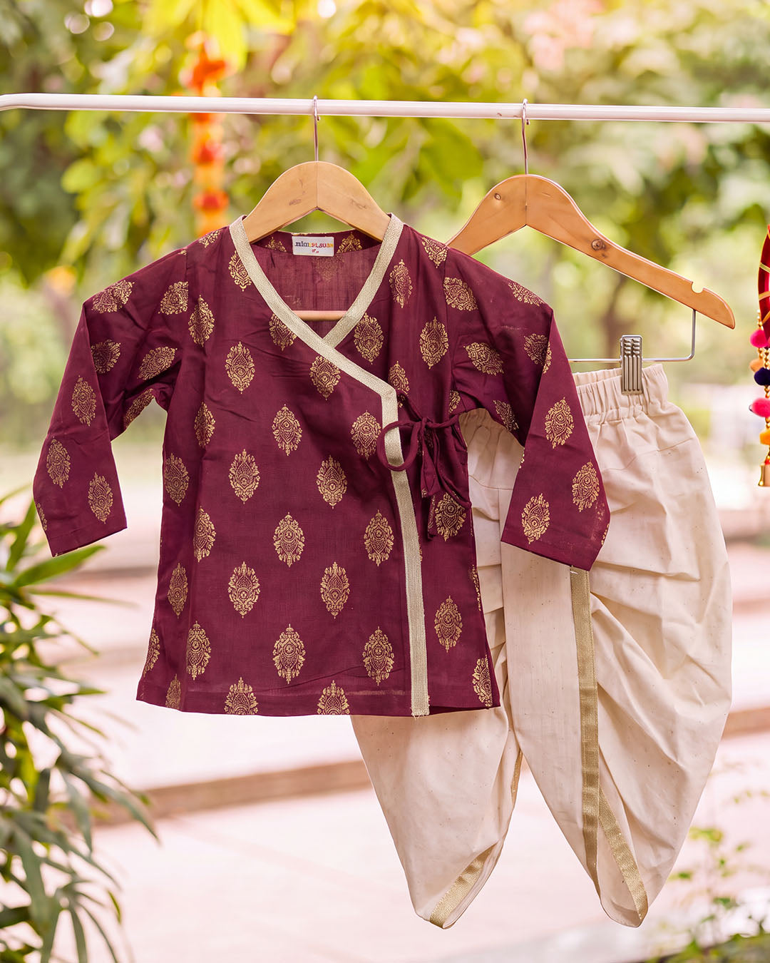 Rajwadi Maroon Printed Wrap Kurta & Dhoti Set