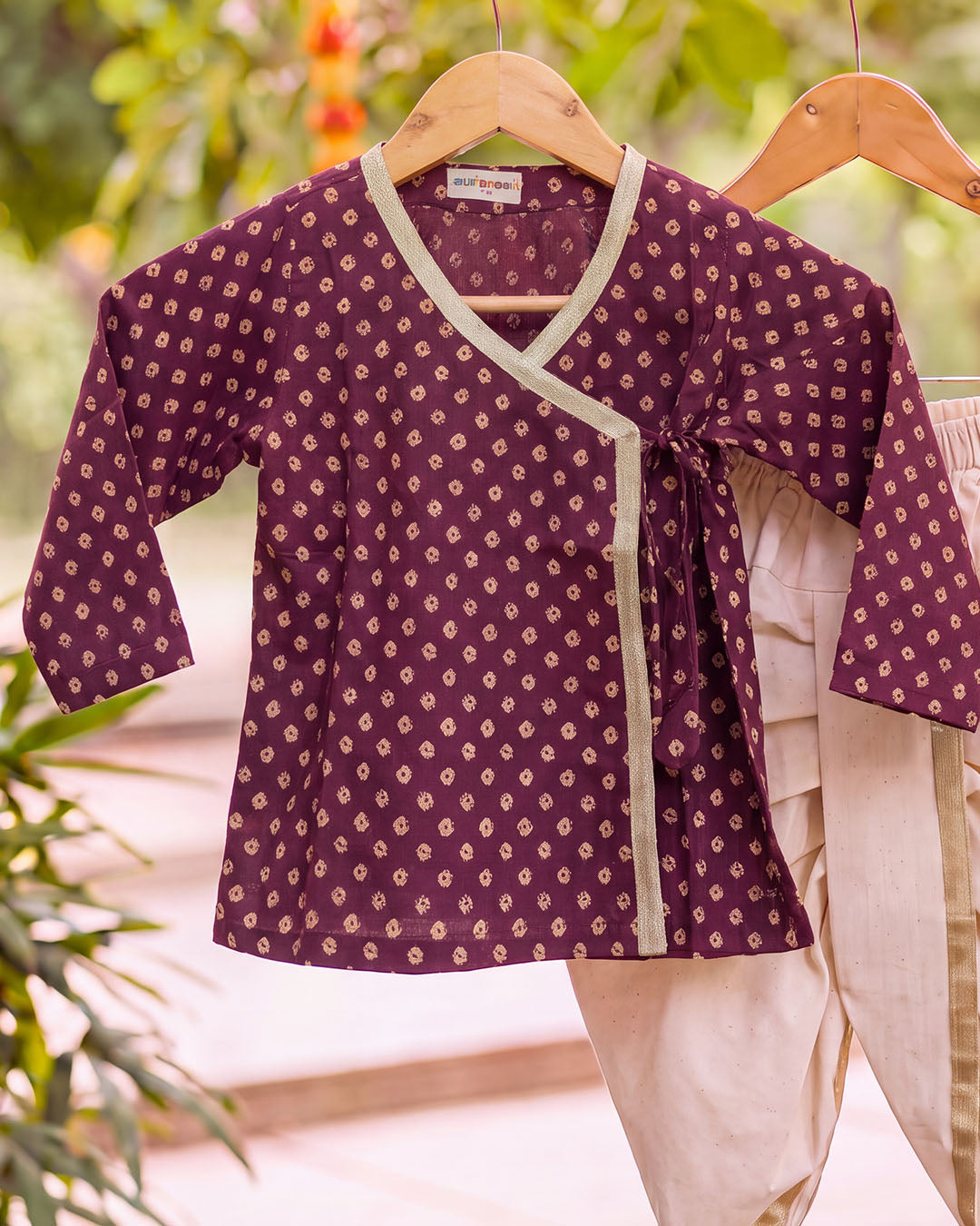Wine purple Bandhani Wrap Kurta & Dhoti Set