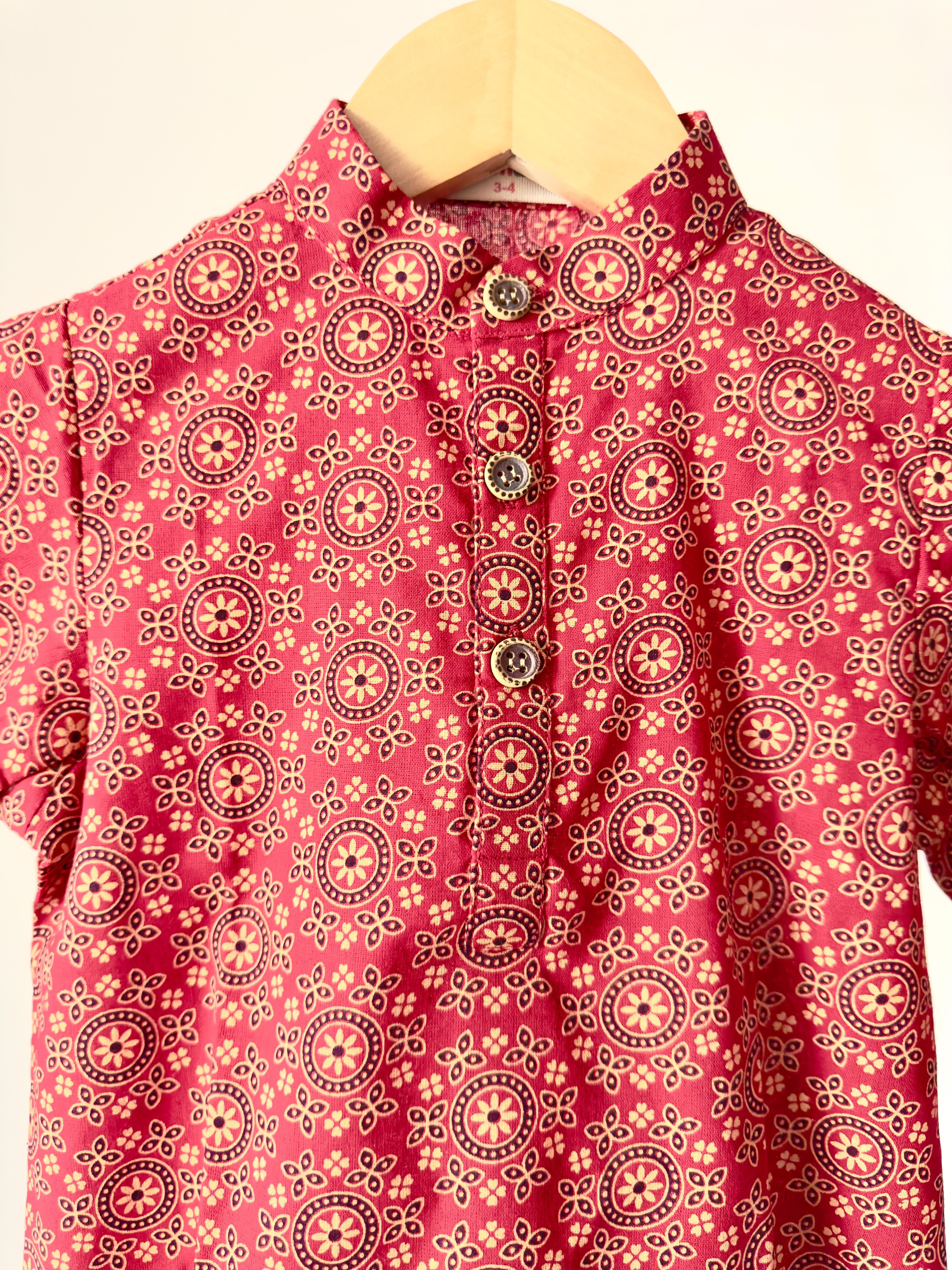 Red Printed Cotton Kurta