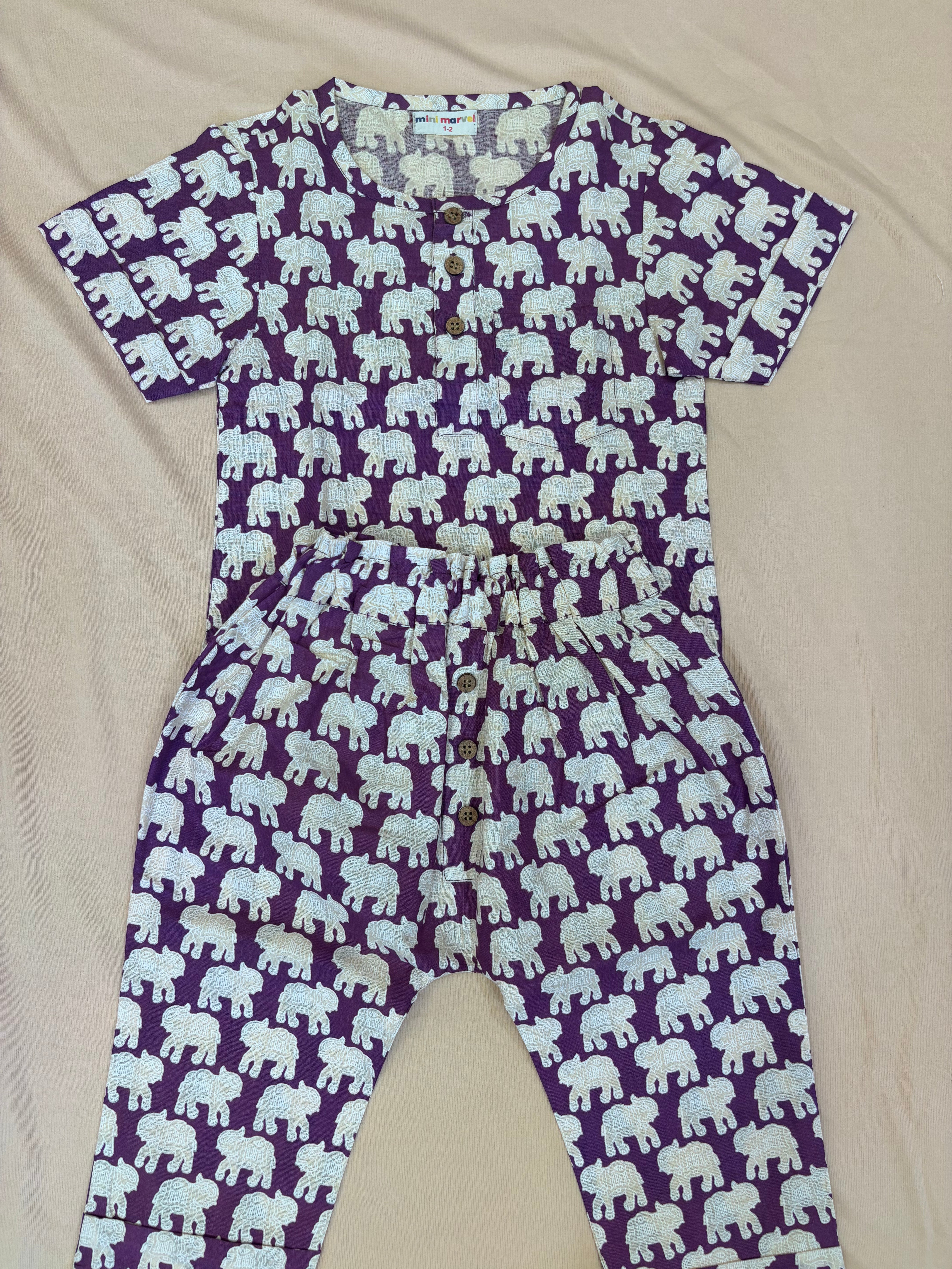 Violet Elephant Heritage Co-ord Set (All-Over Print Cotton Set)