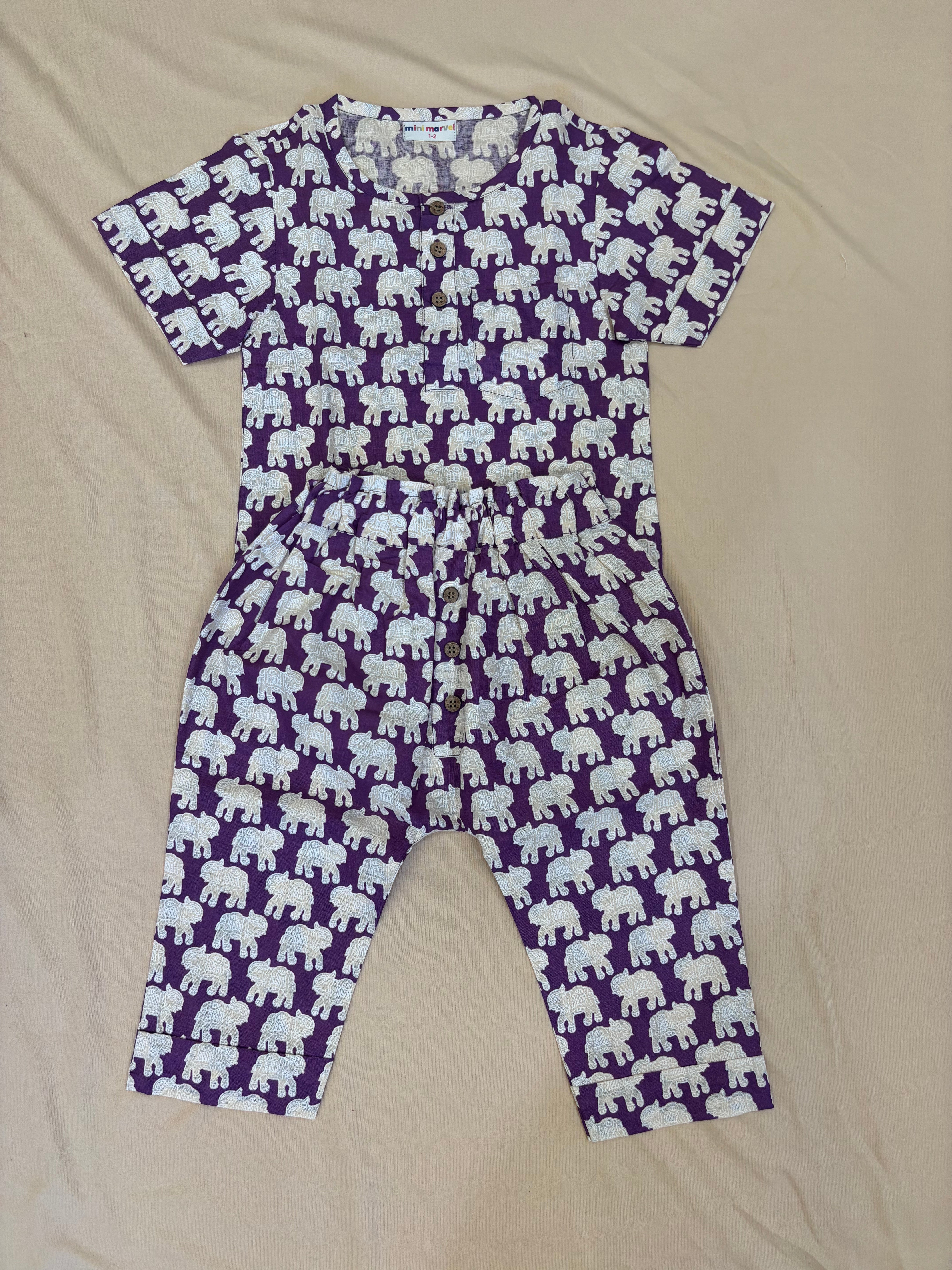Violet Elephant Heritage Co-ord Set (All-Over Print Cotton Set)