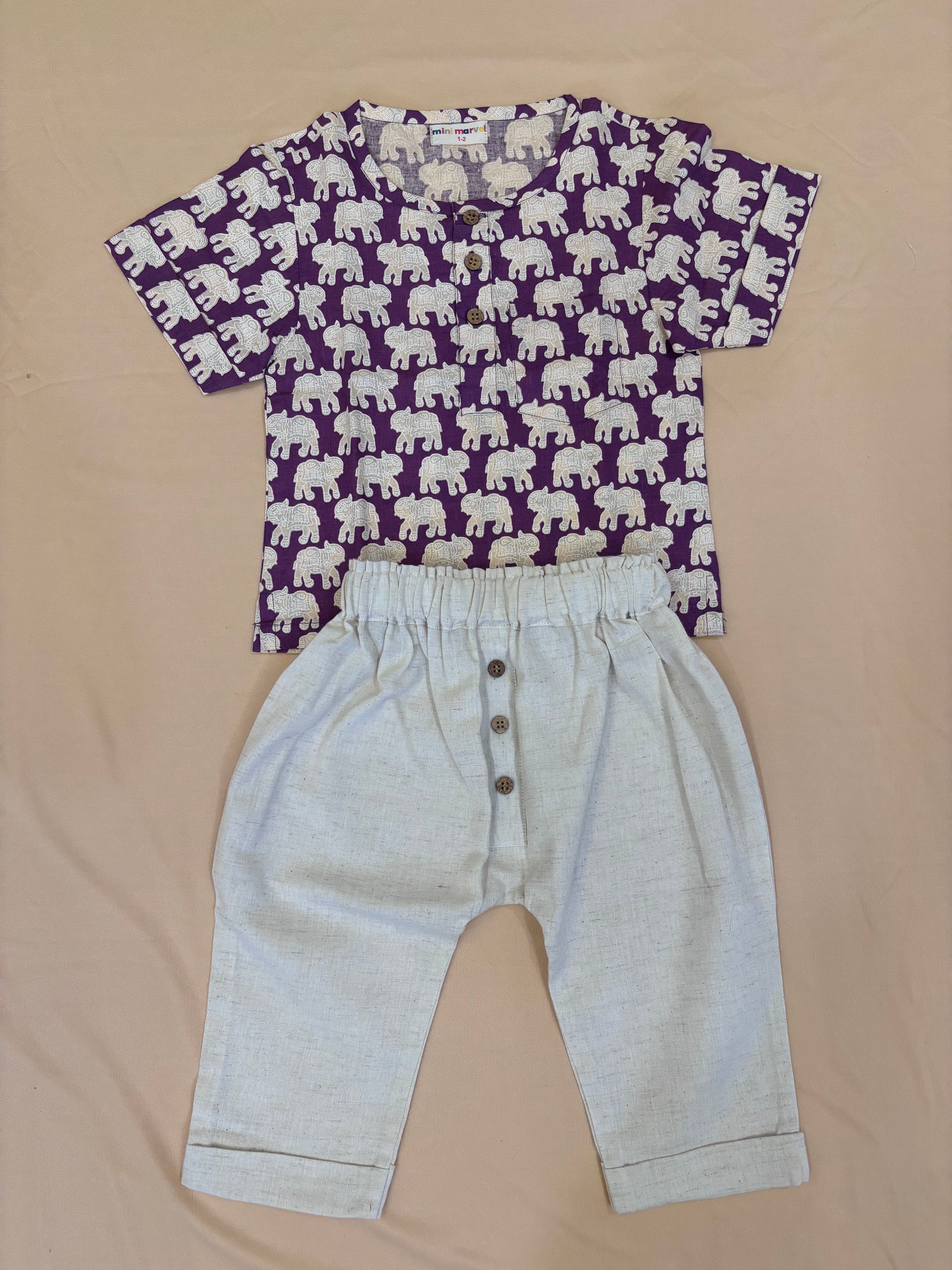 Violet Elephant Luxe Co-ord Set (Printed Top & Cotton Pants)