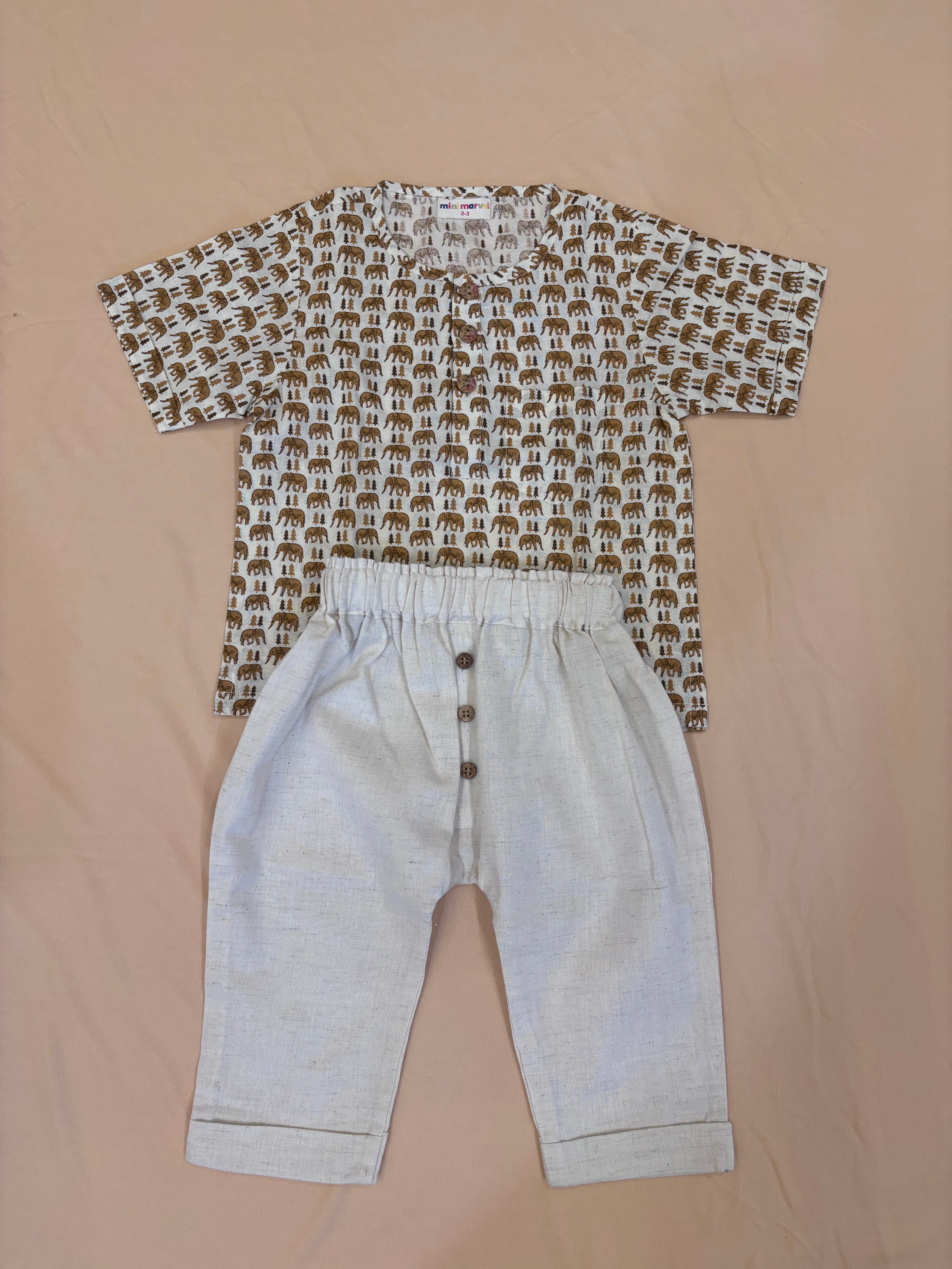 Camel Trail Classic Co-ord Set (Printed Top & Cotton Pants)