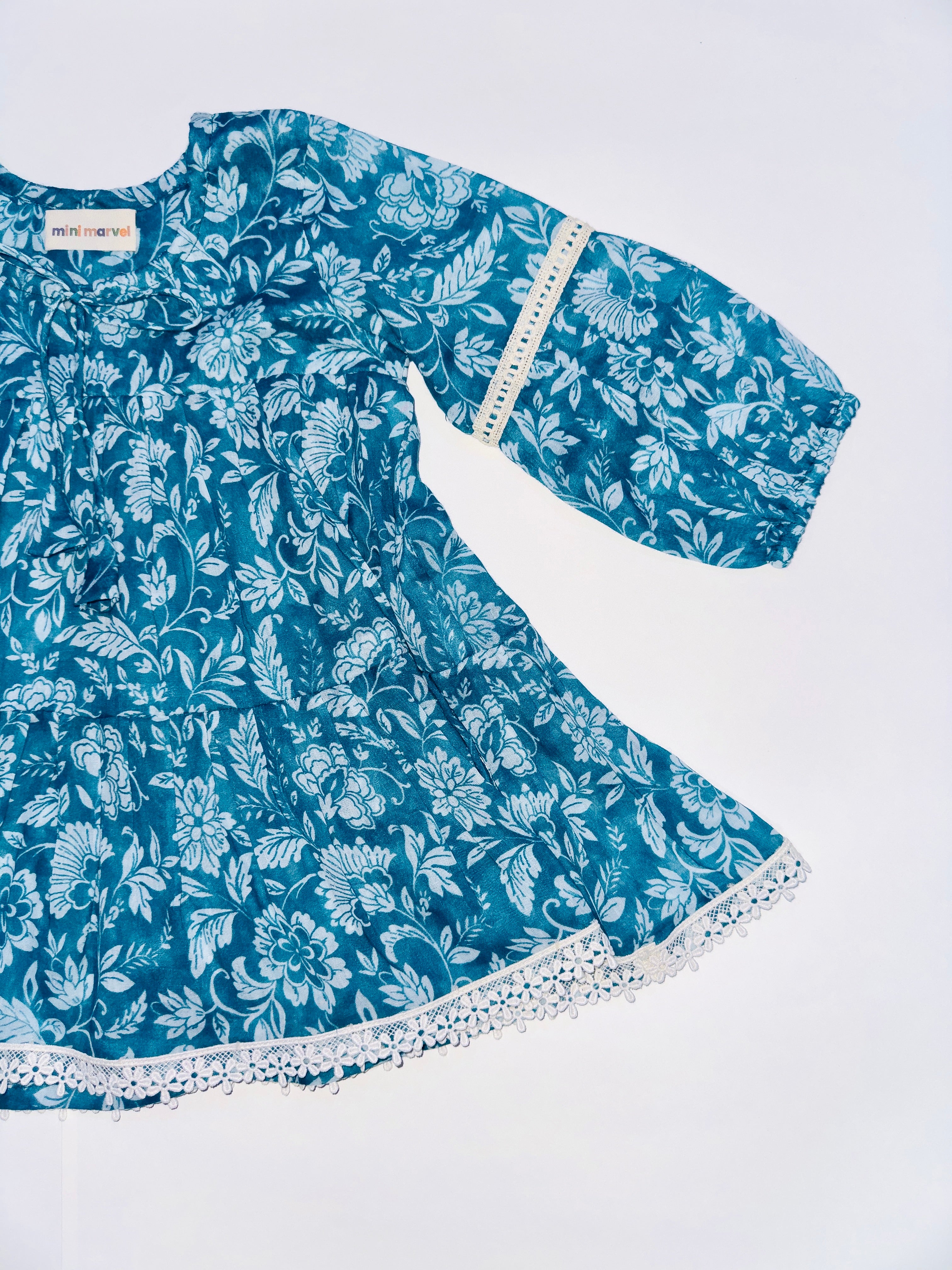 Blue Blossom Breeze Dress for Baby Girls with Floral Print and Soft Fabric