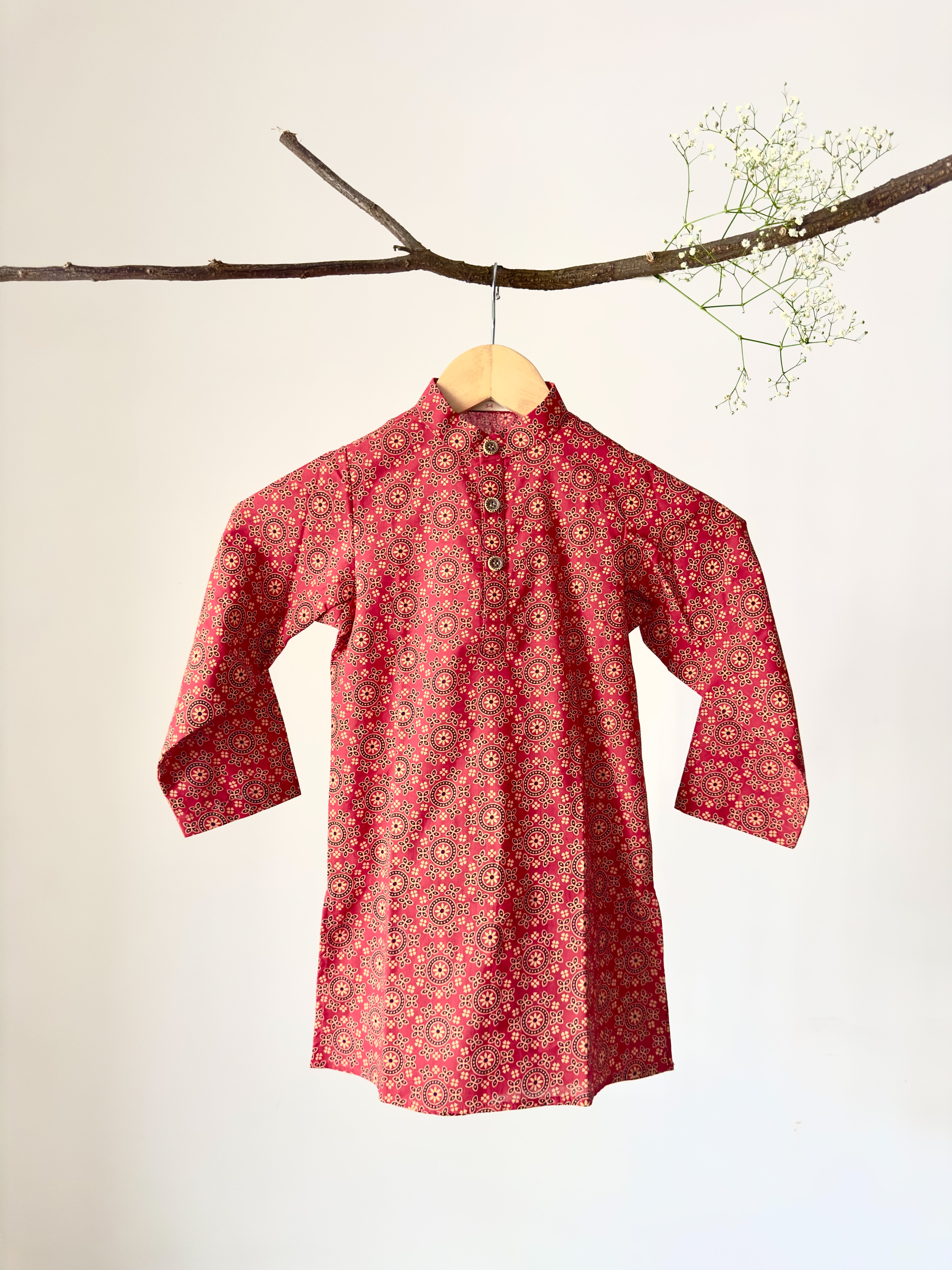 Red Printed Cotton Kurta