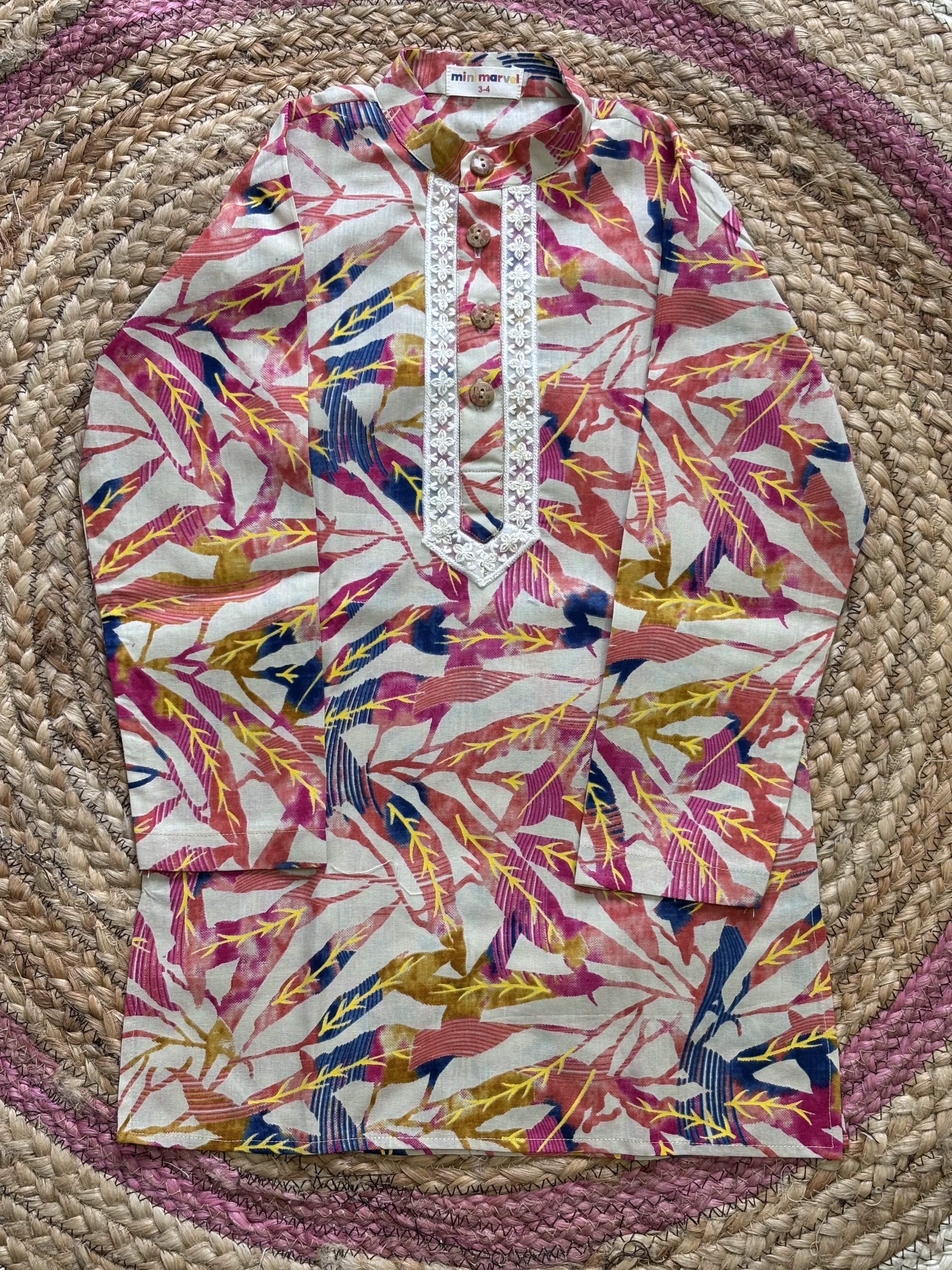 Multicolor Tropical Print Cotton Kurta