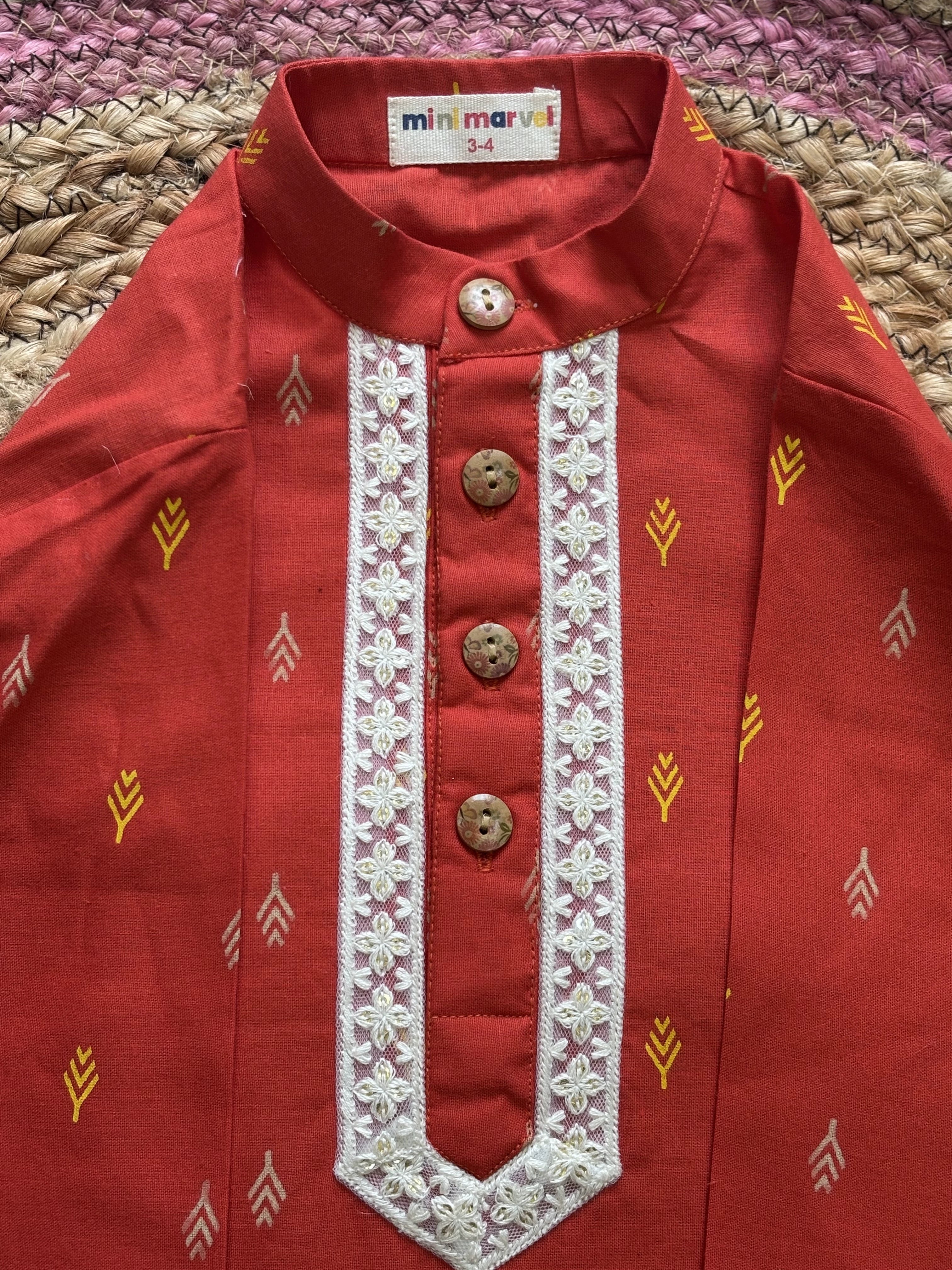 Sunset Arrow Cotton Kurta Pant Set