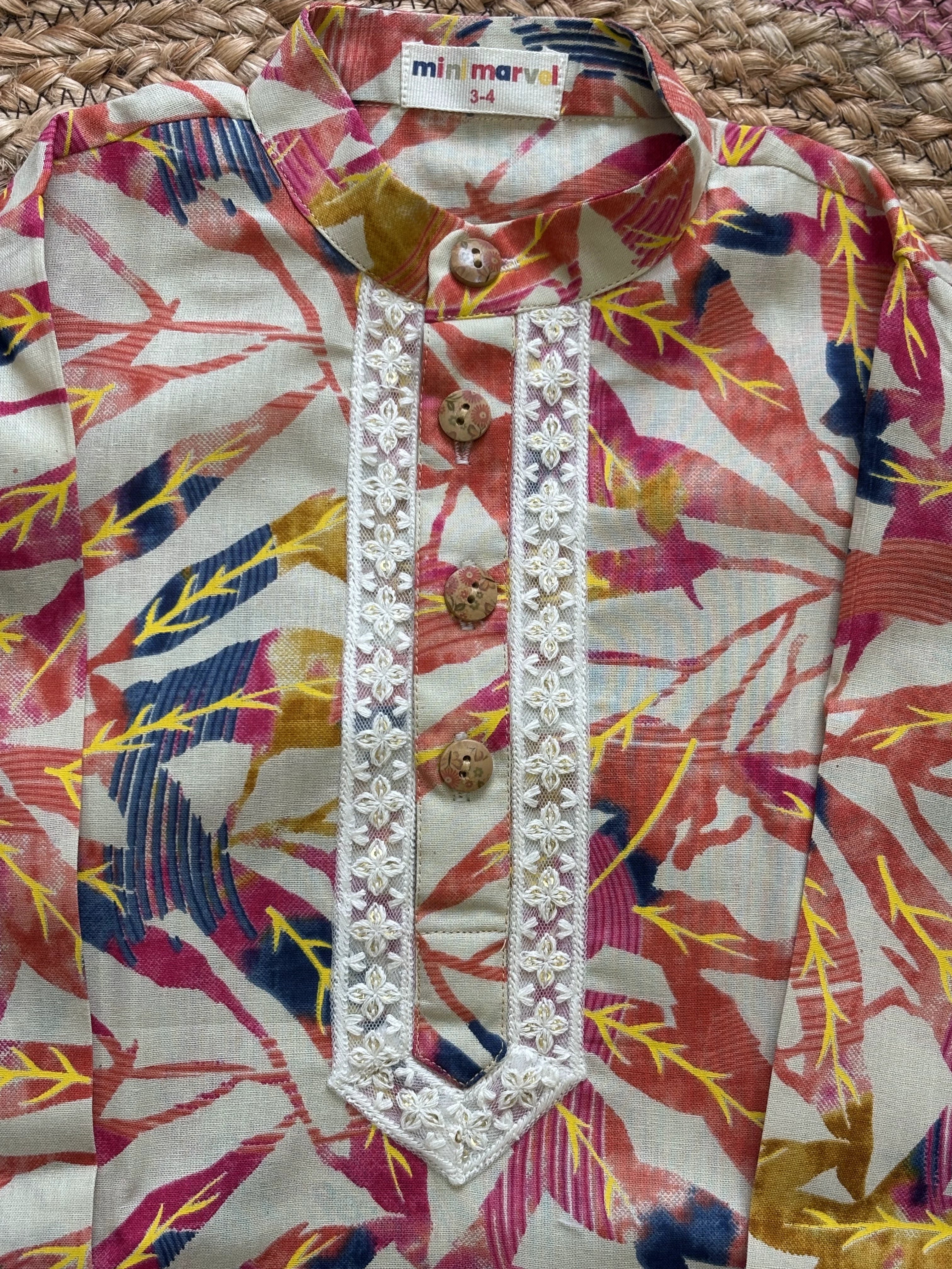 Multicolor Tropical Print Cotton Kurta