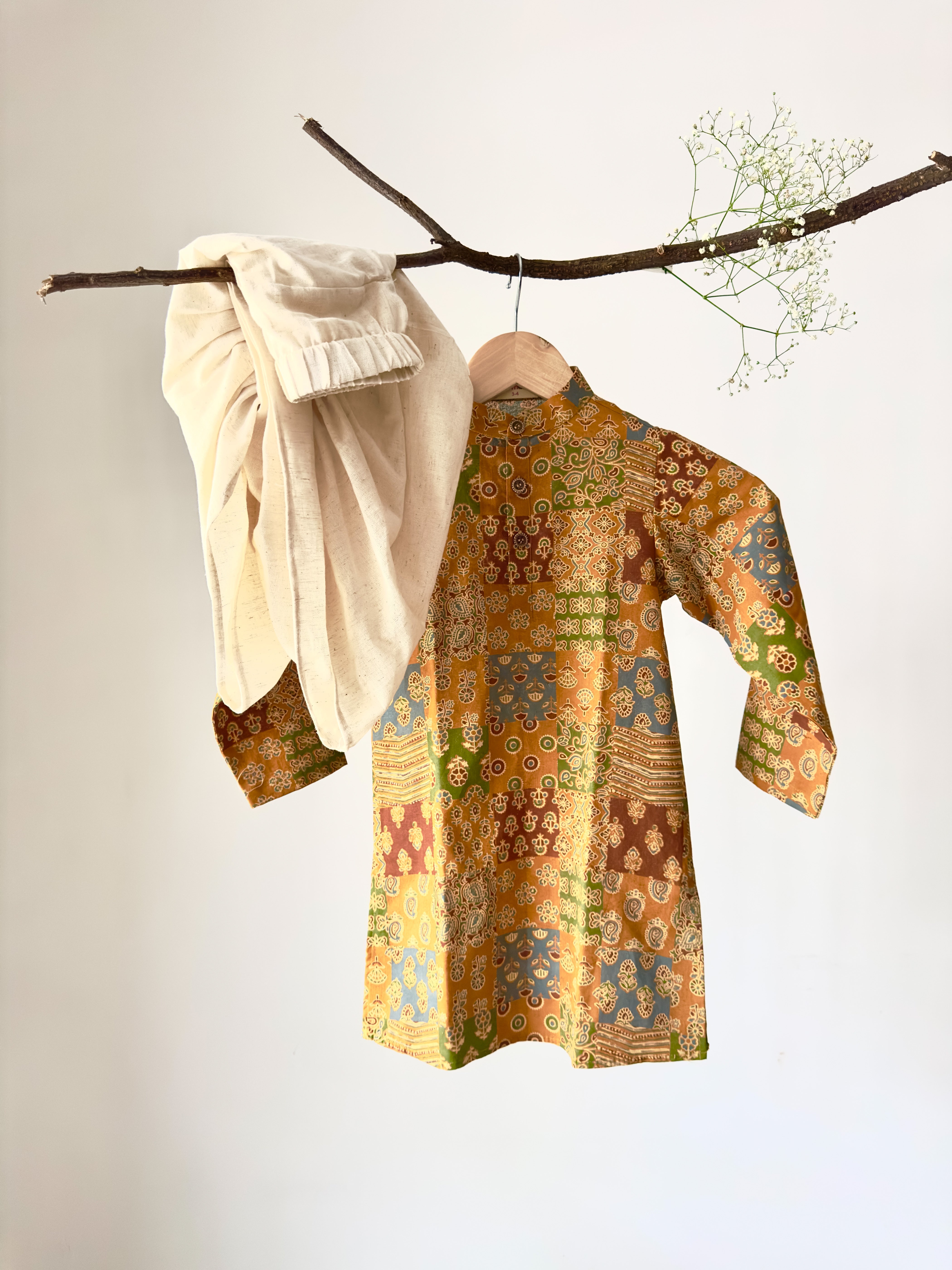 Golden Patch Kurta Dhoti Set
