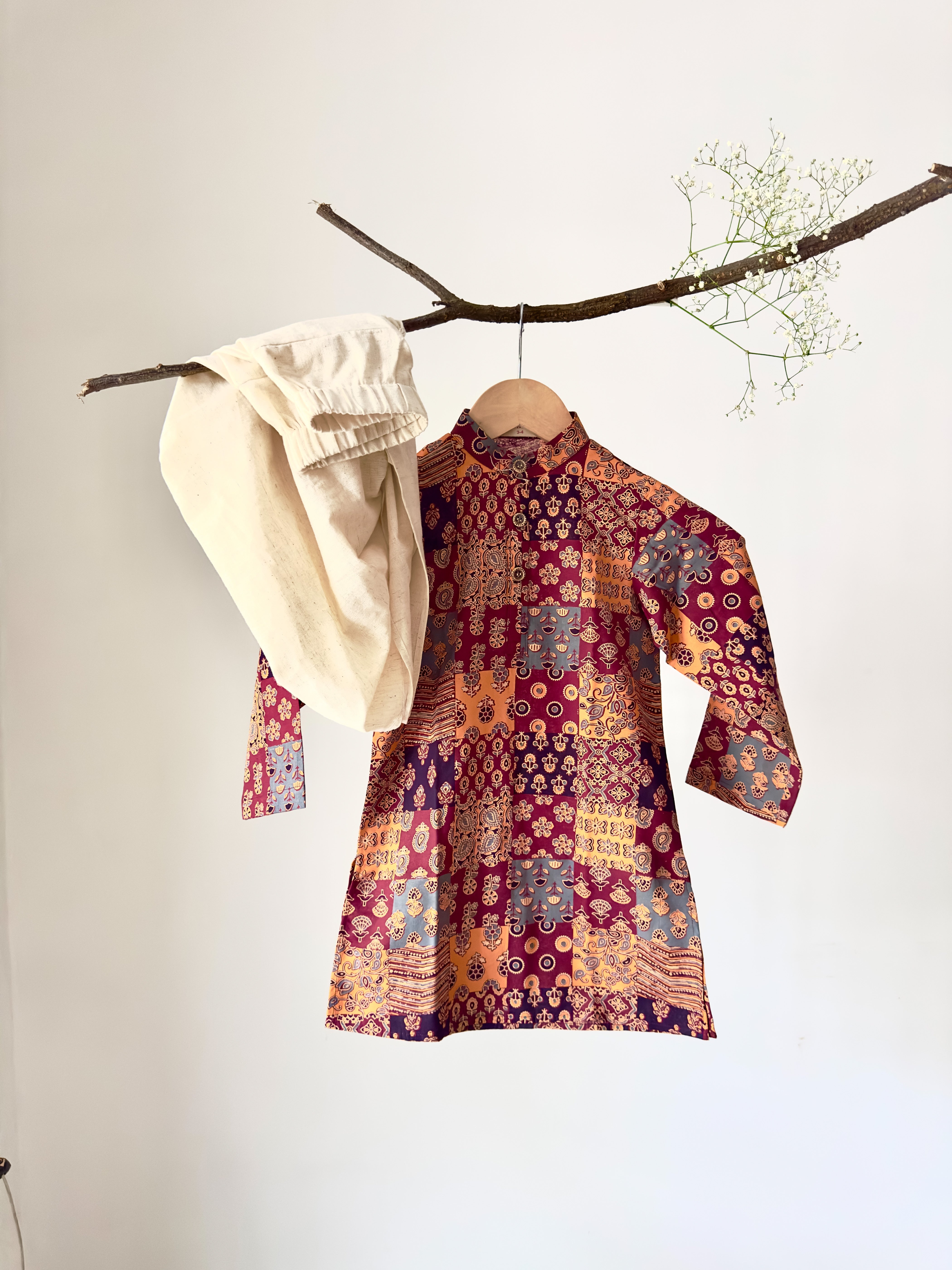 Patchwork Elegance Kurta Dhoti Set