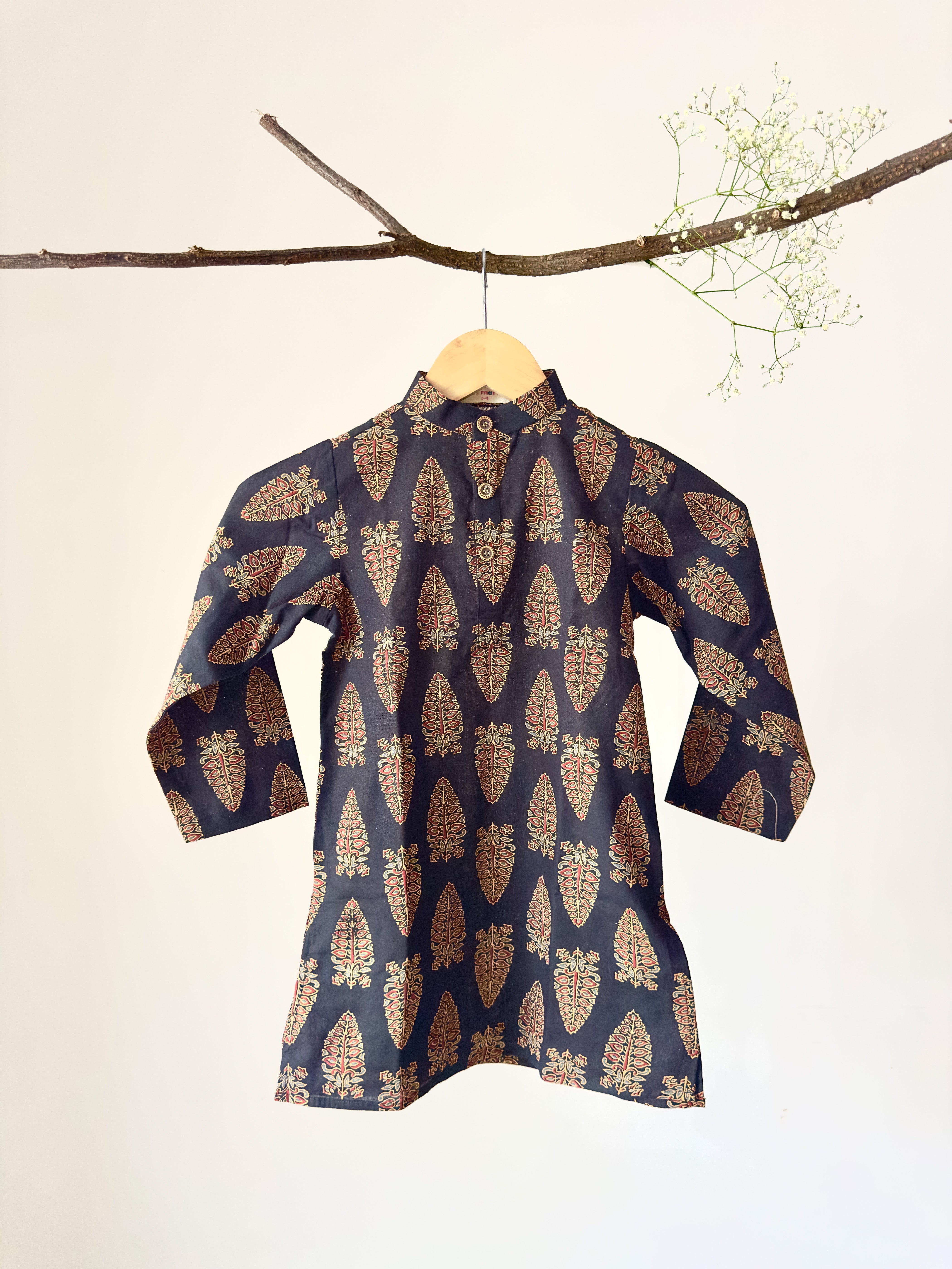Black Printed Cotton Kurta Dhoti Set