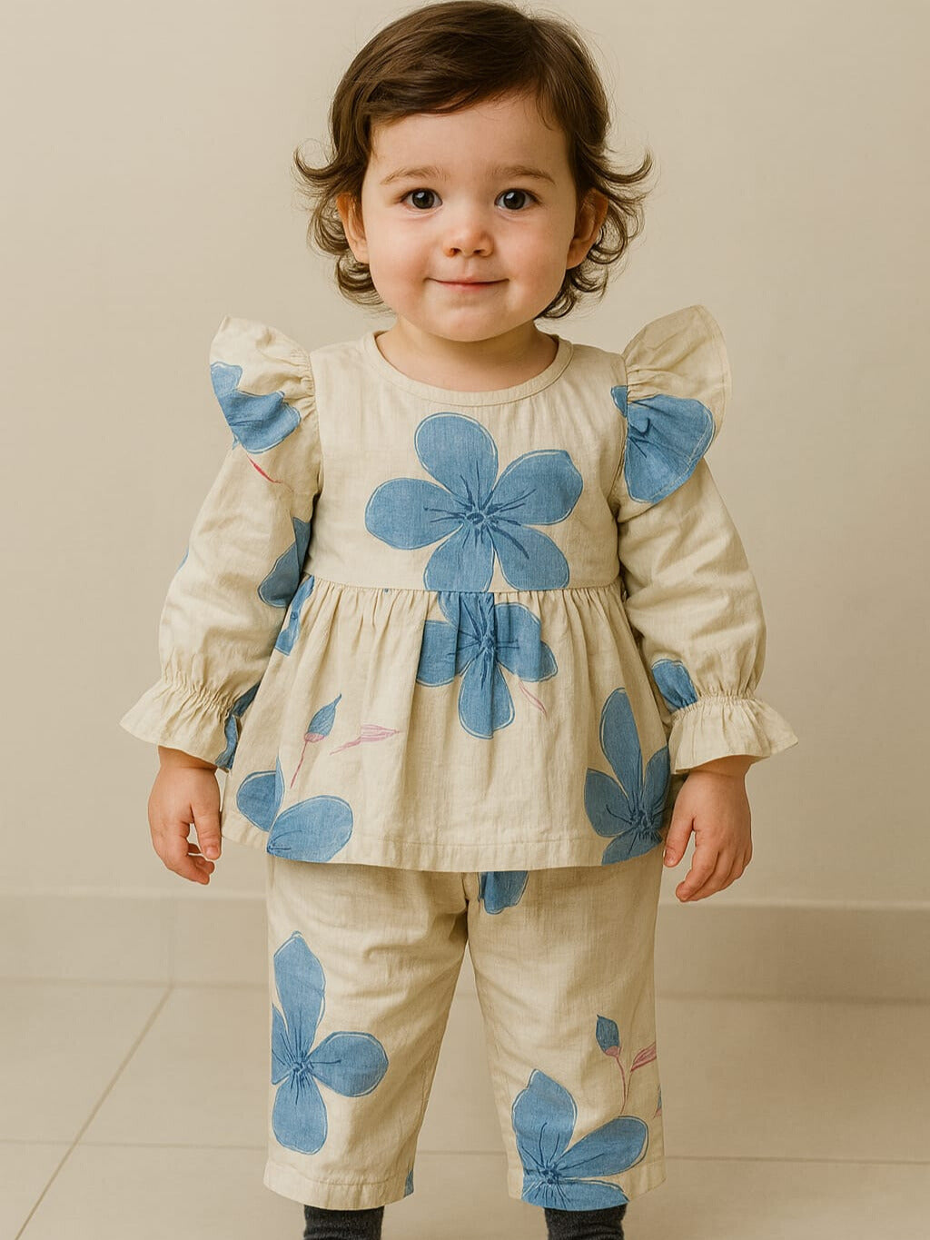 Blue Bloom Ruffle Co-ord Set