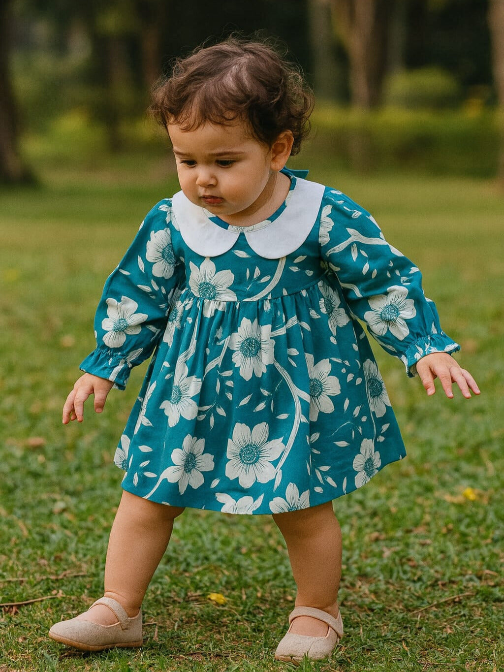 Teal Meadow Peter Pan Dress