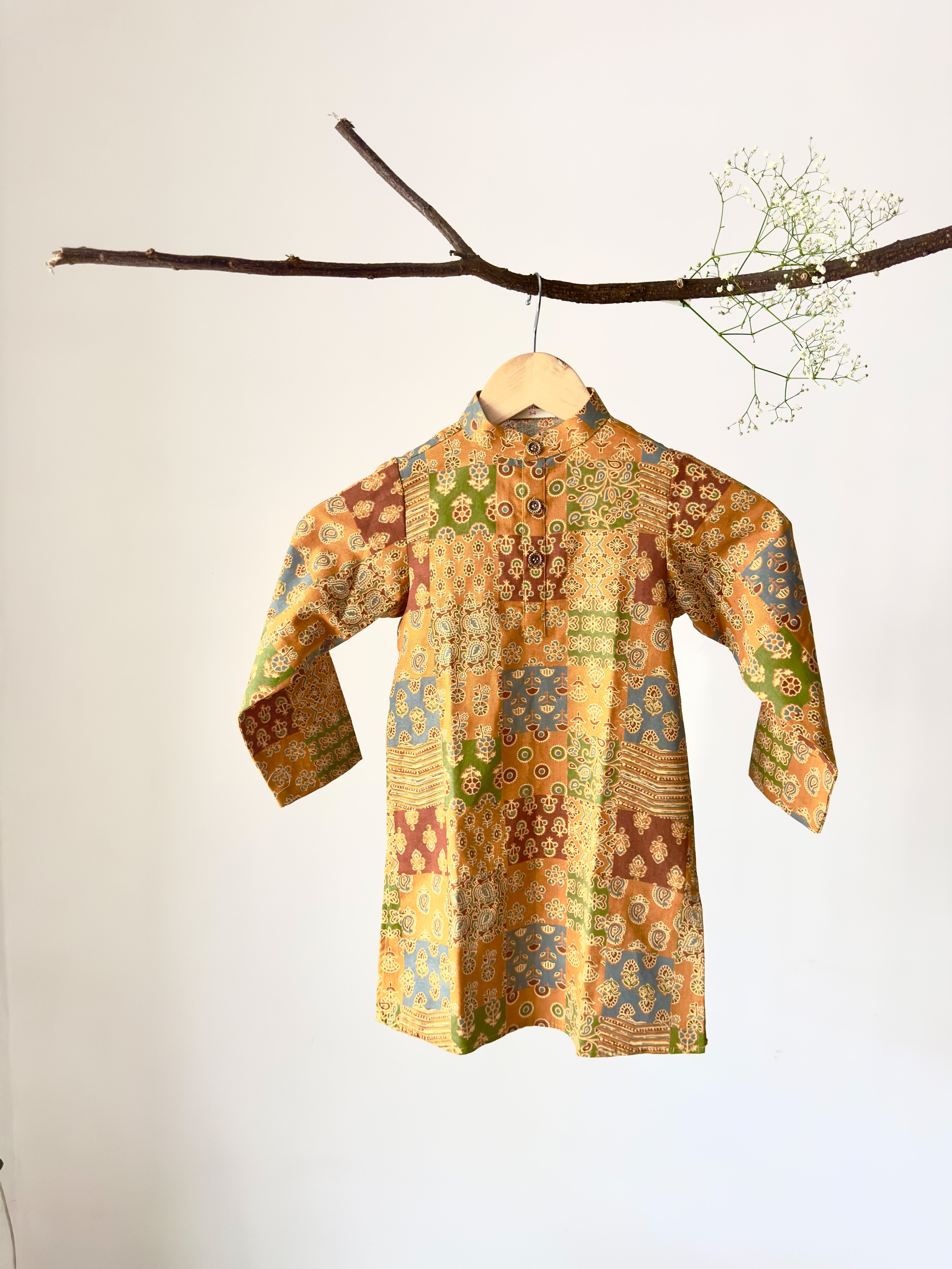 Yellow Multicolor Printed Cotton Kurta