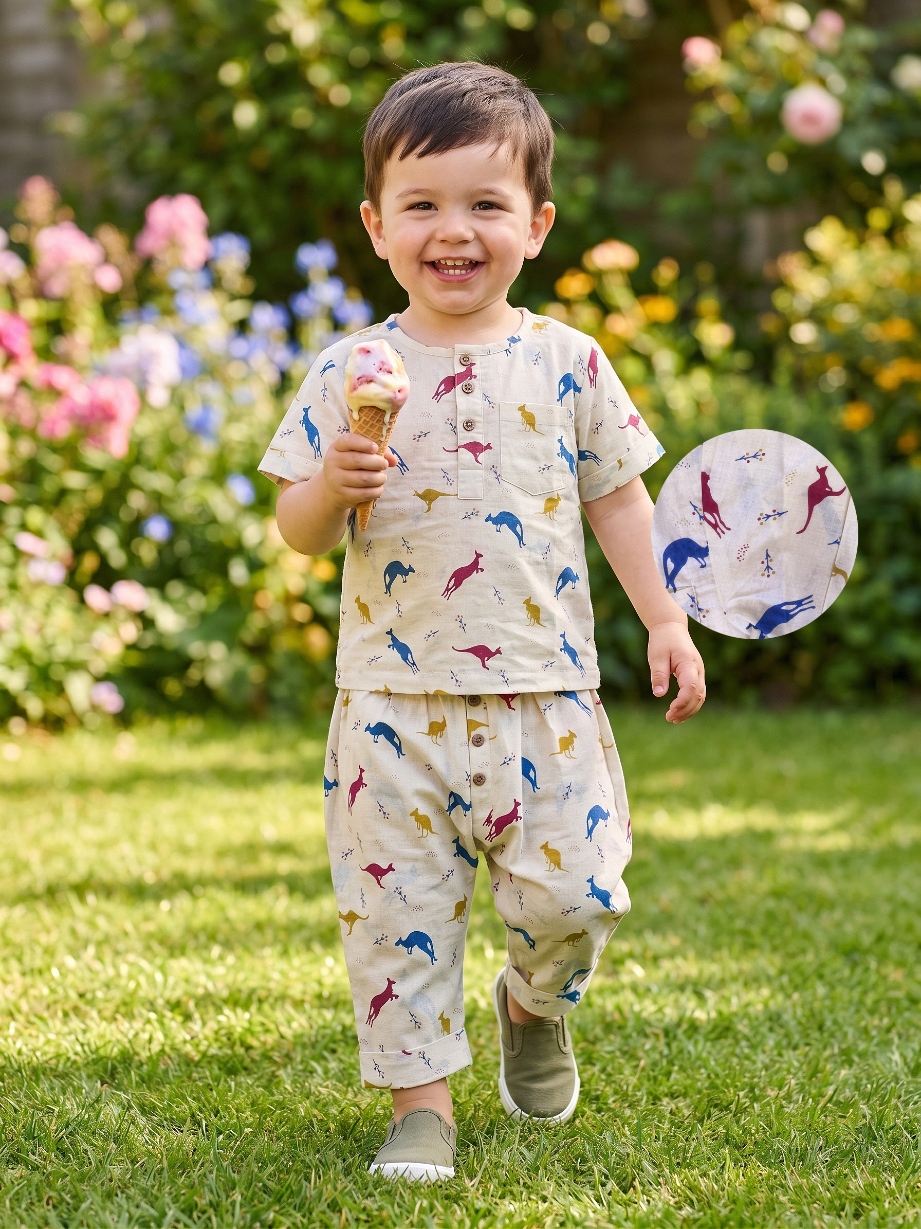 Outback Tales Luxe Co-ord Set (Kangaroo Print Cotton Set)