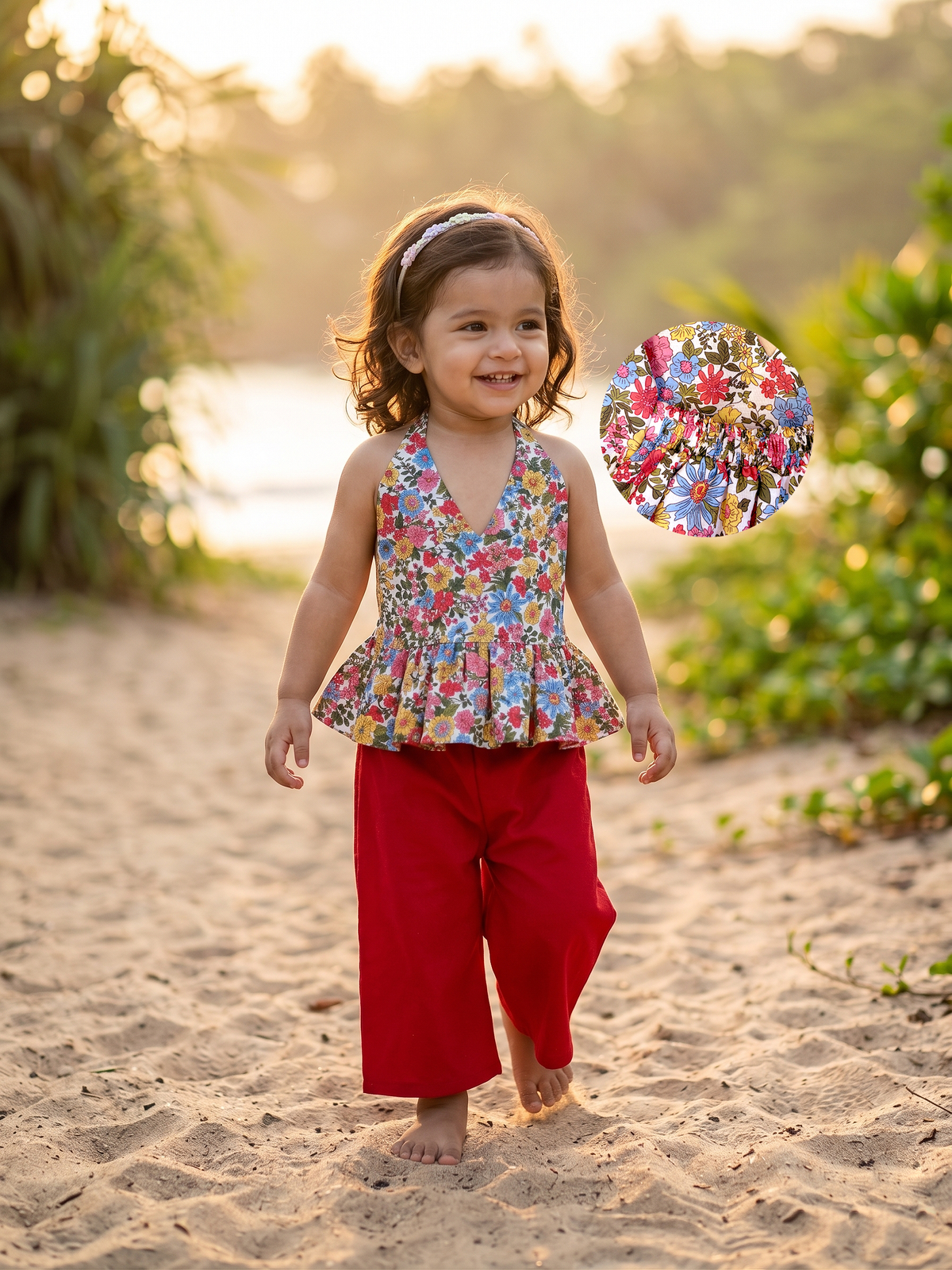 Floral Fiesta Girls Top Bottom Set – Colorful Cotton Co-Ord for Baby Girls