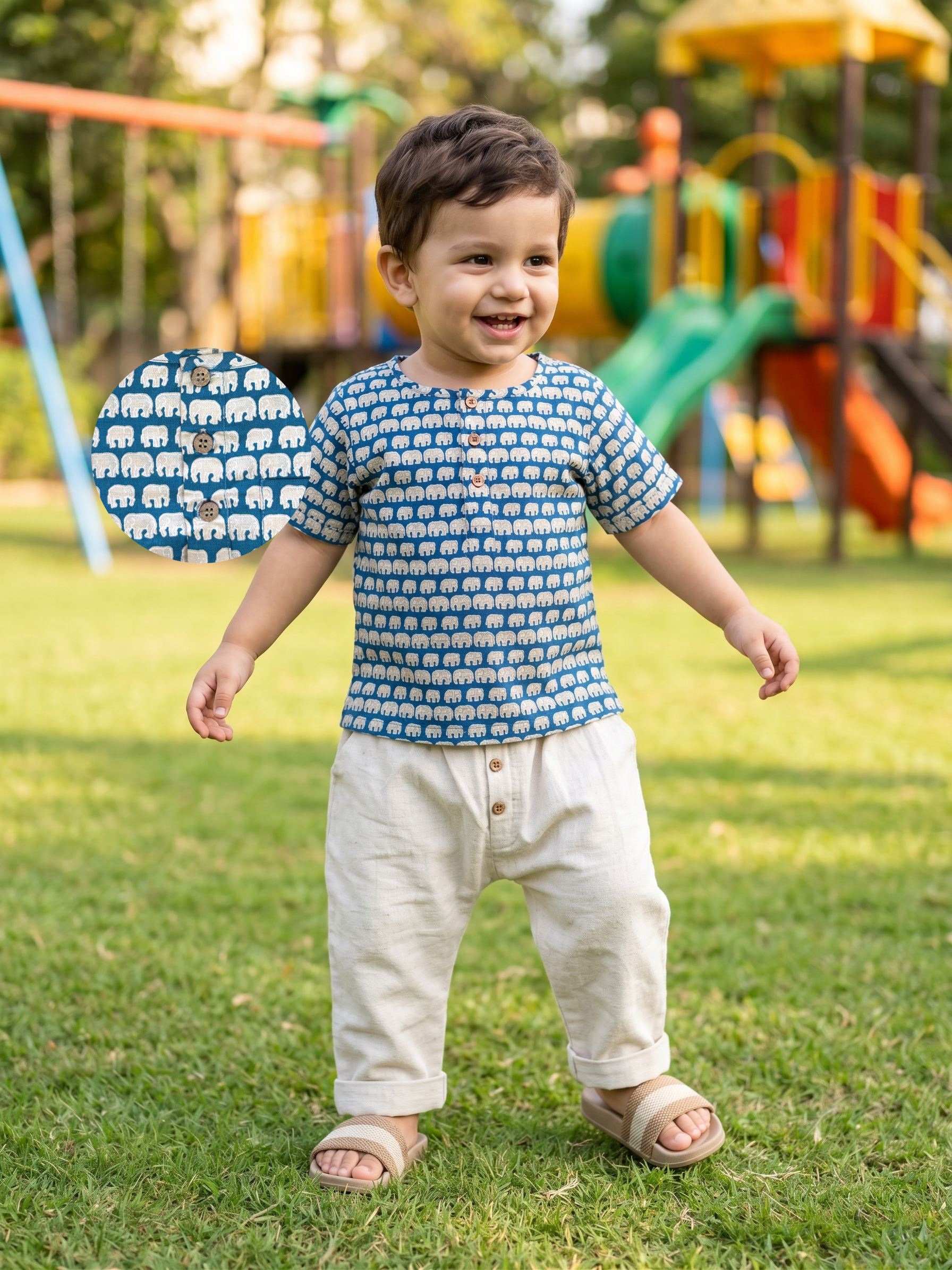 Elephant Trail Classic Co-ord Set (Printed Top & Cotton Pants)