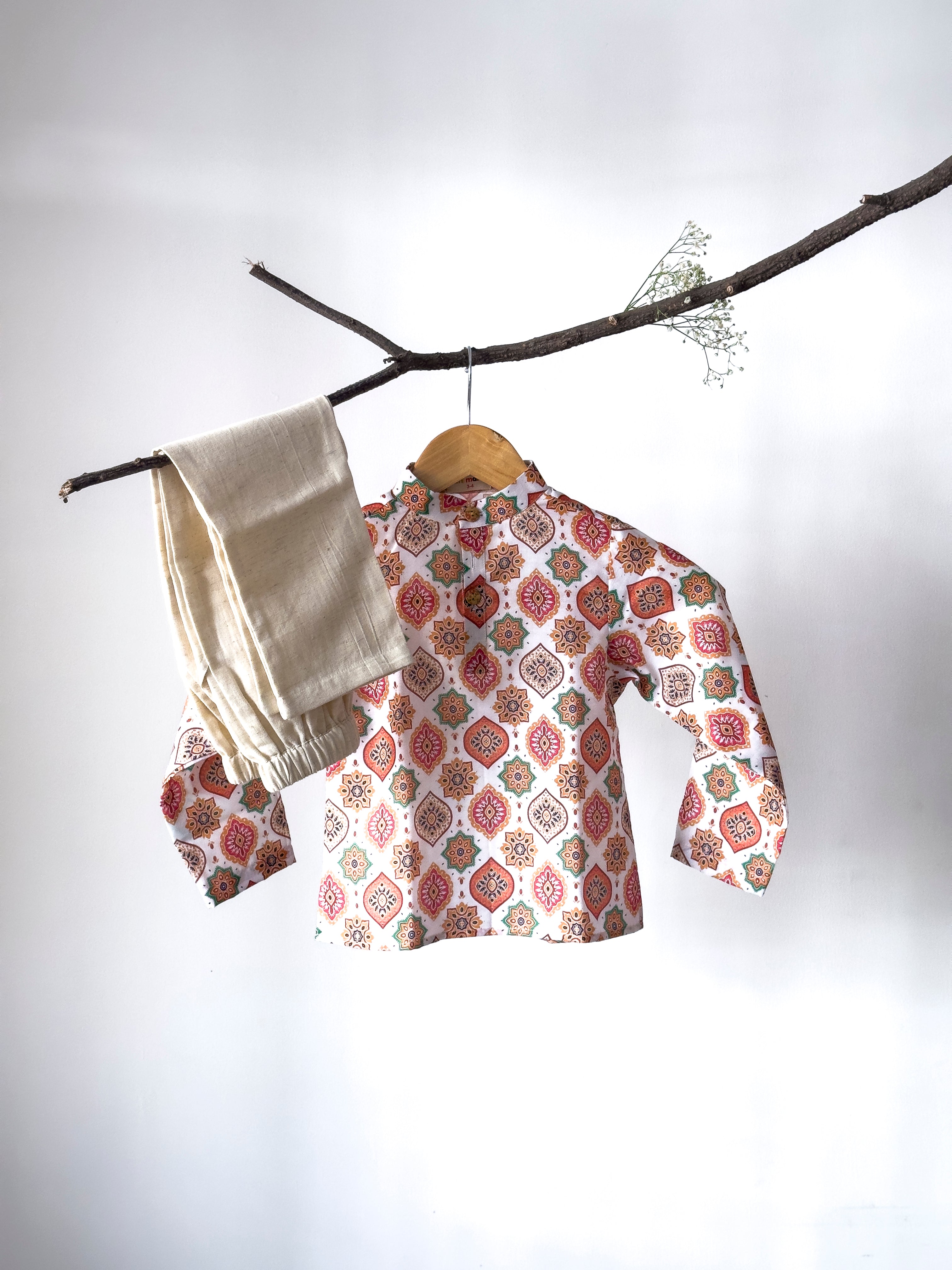Peach Blossom Motif Kurta Set