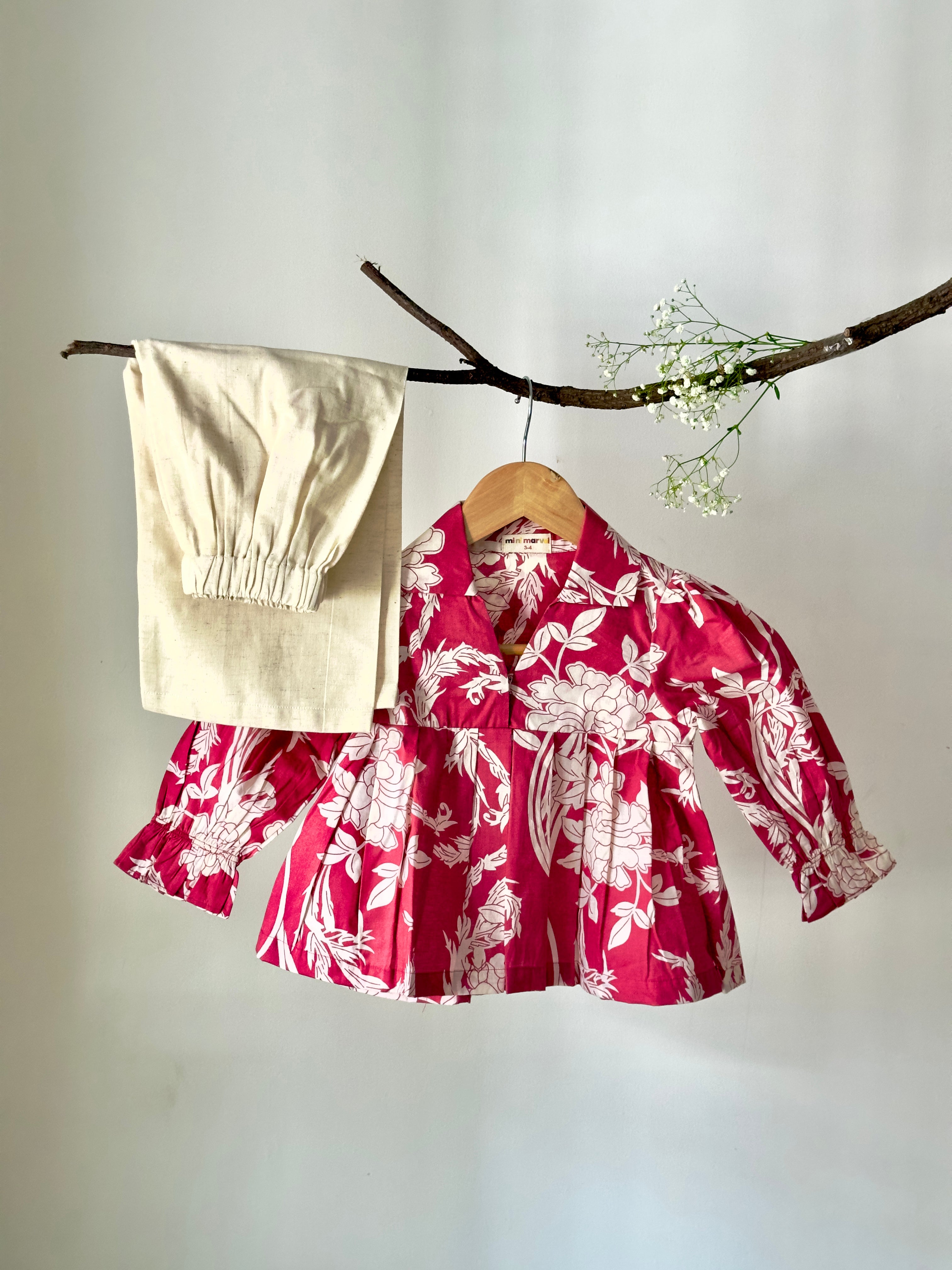 Cute baby girl co-ord set with printed top and pants 