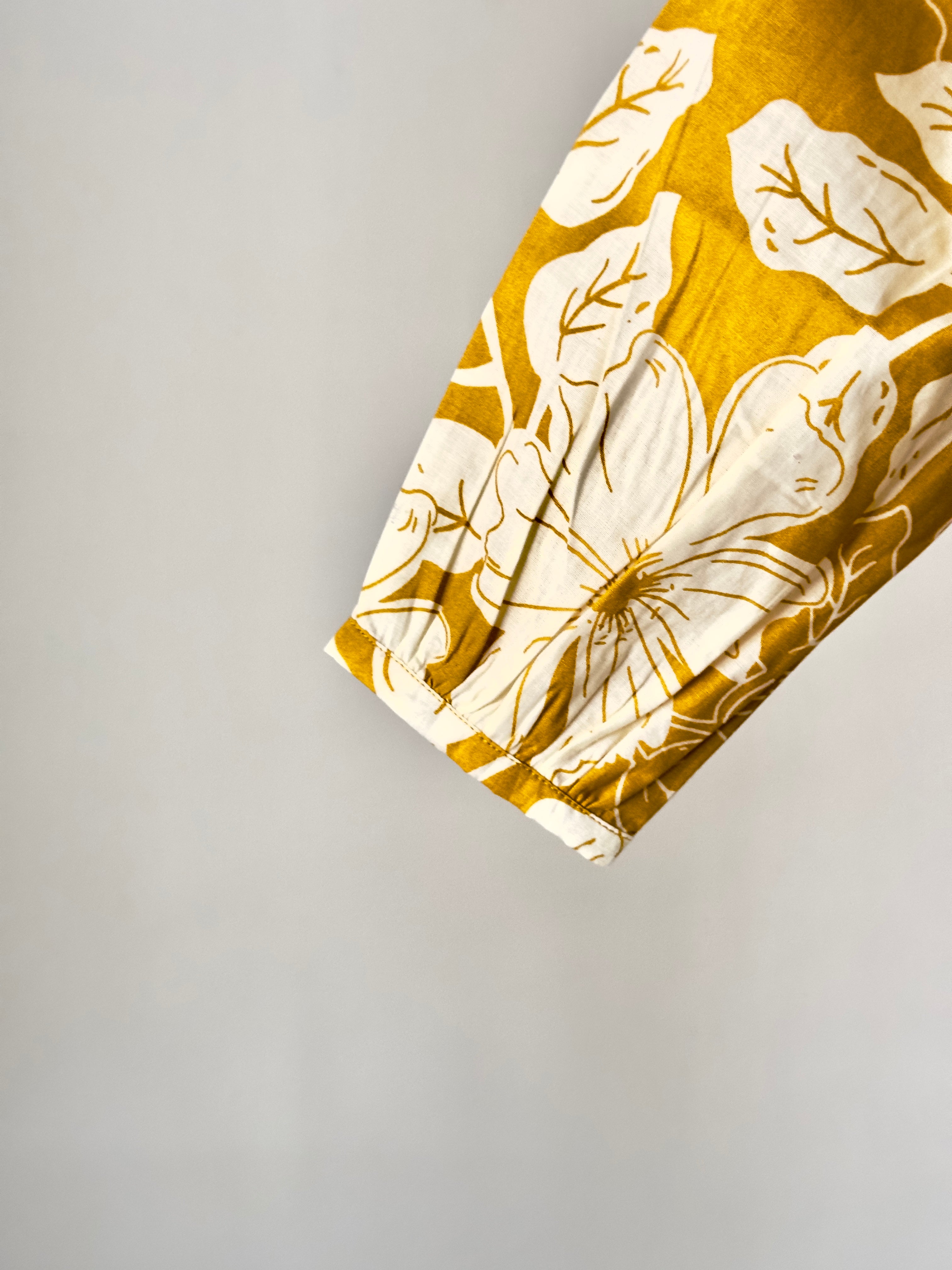 Ruffled neckline floral top with matching cream cotton bottoms