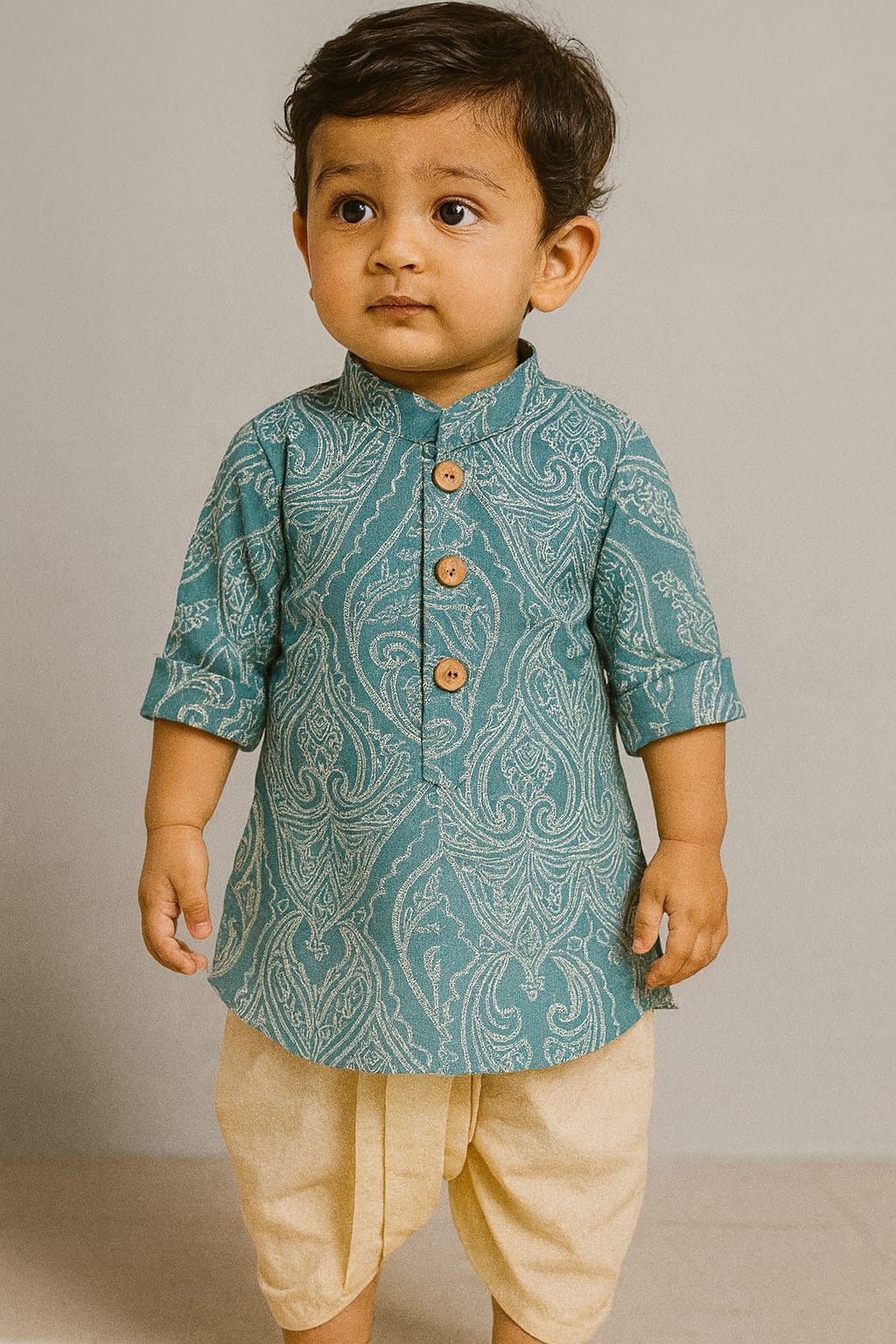 Turquoise Paisley Kurta Dhoti Set