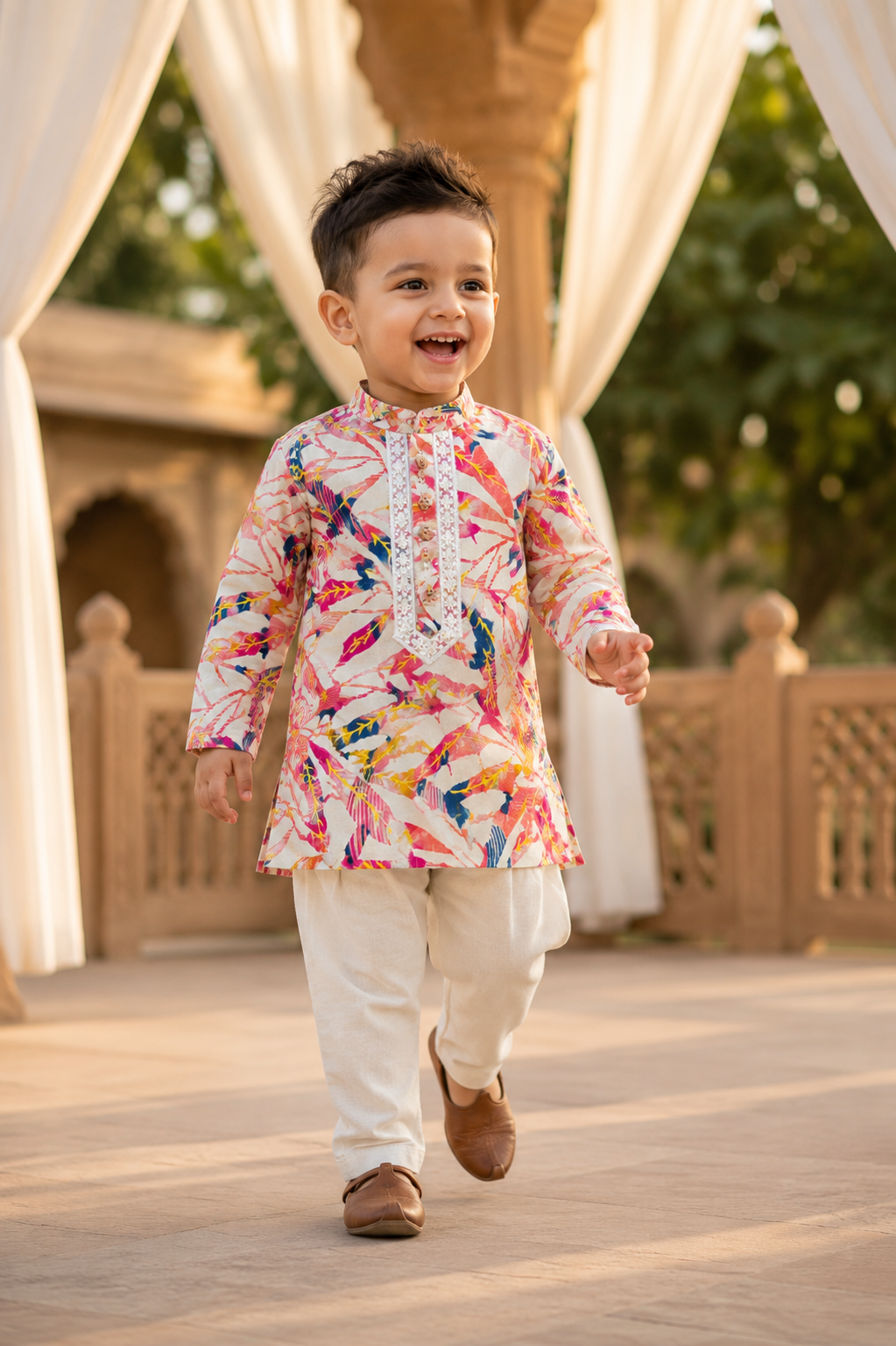 Multicolor Tropical Print Cotton Kurta