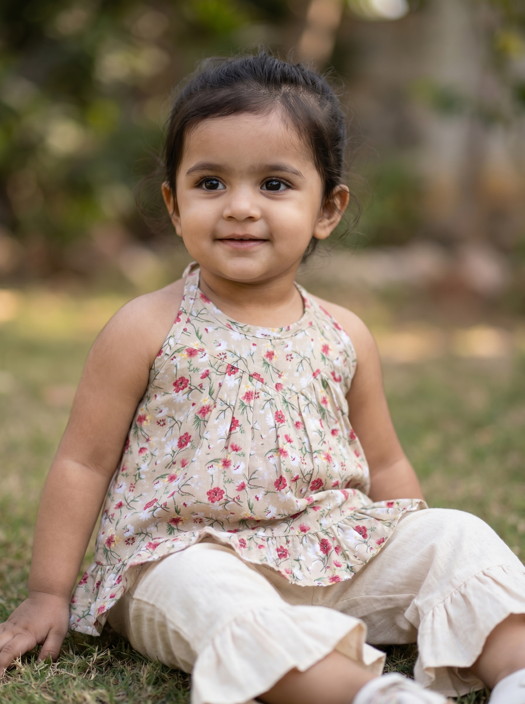 Floral Strappy Peplum Top & Ruffle Hem Pants Set for Girls